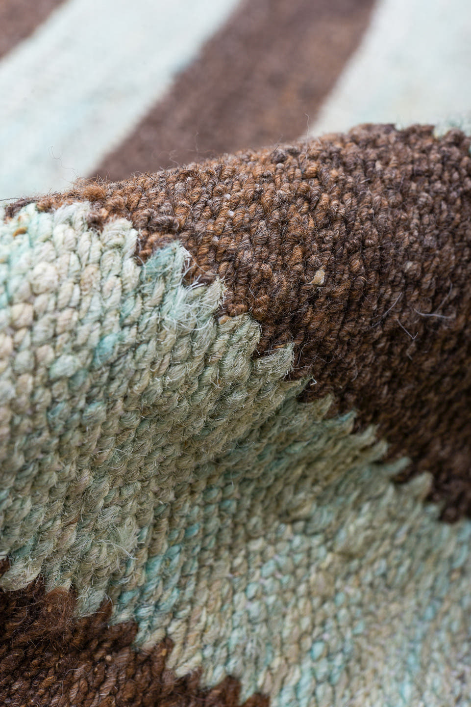 4' x 9' one-of-a-kind handmade vintage Kilim runner rug. Color palette: aqua, brown, taupe, ivory, teal, beige, gray