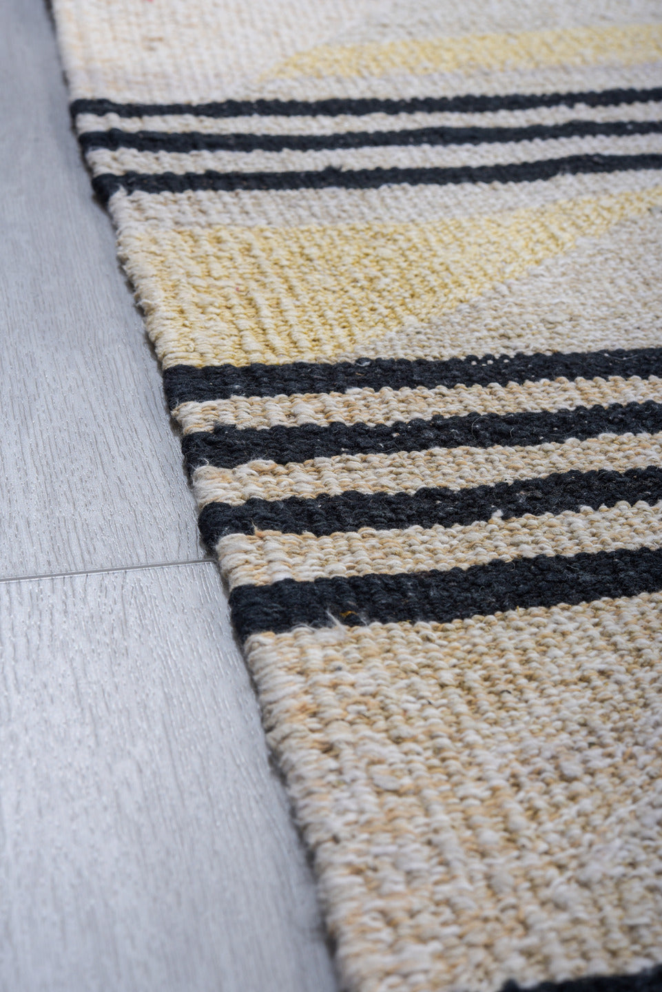 9' x 12' one-of-a-kind handmade vintage Kilim large size rug. Color palette: ivory, black, cream, taupe, beige, gray