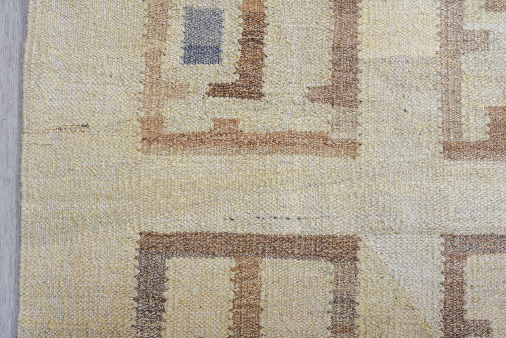 12' x 14' one-of-a-kind handmade vintage Kilim oversize rug. Color palette: ivory, taupe, beige, camel, slate, burgundy