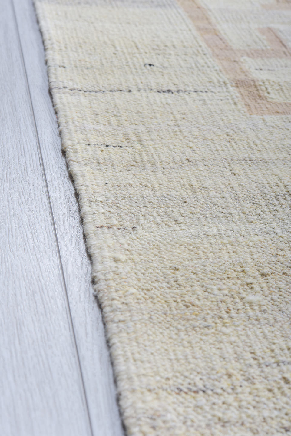 12' x 14' one-of-a-kind handmade vintage Kilim oversize rug. Color palette: ivory, tan, beige, burgundy, slate blue, purple