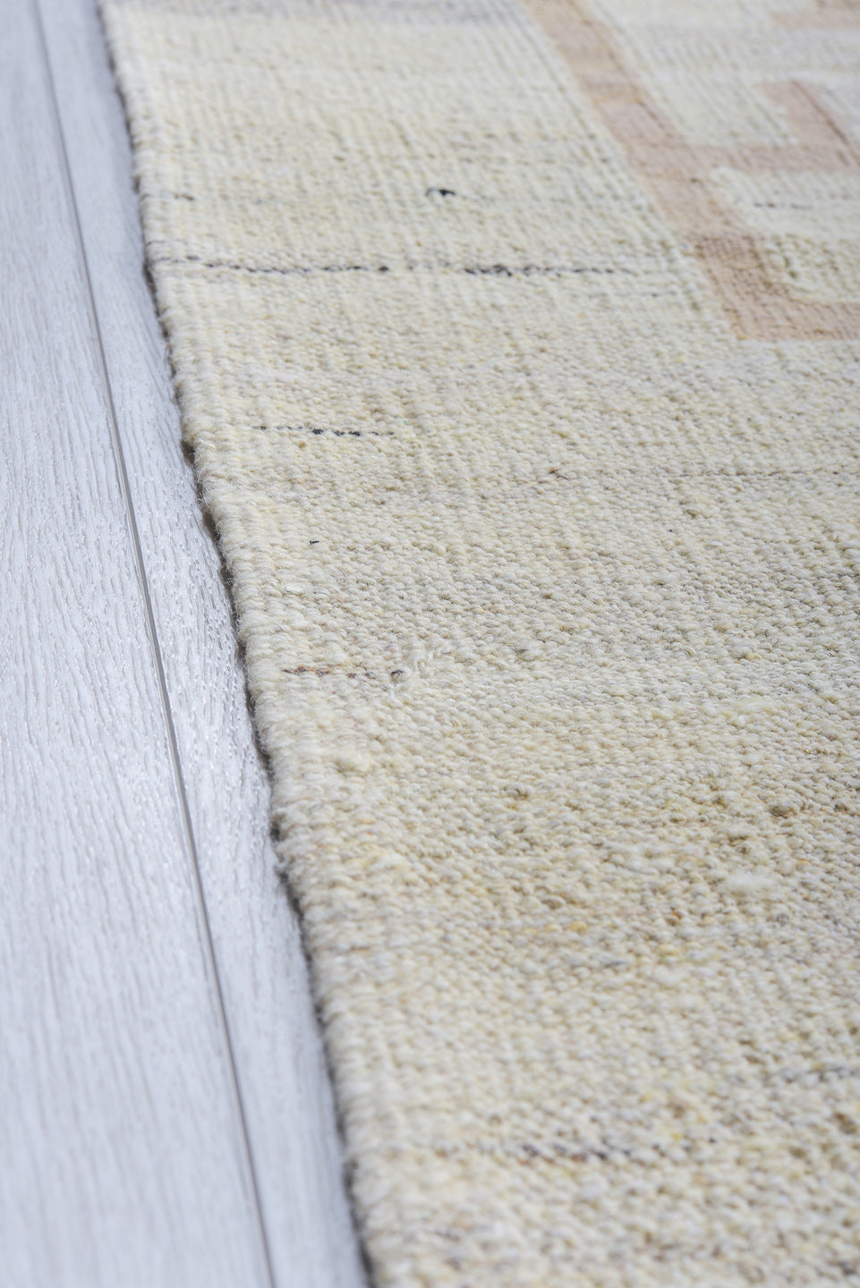 12' x 14' one-of-a-kind handmade vintage Kilim oversize rug. Color palette: ivory, tan, beige, burgundy, slate blue, purple
