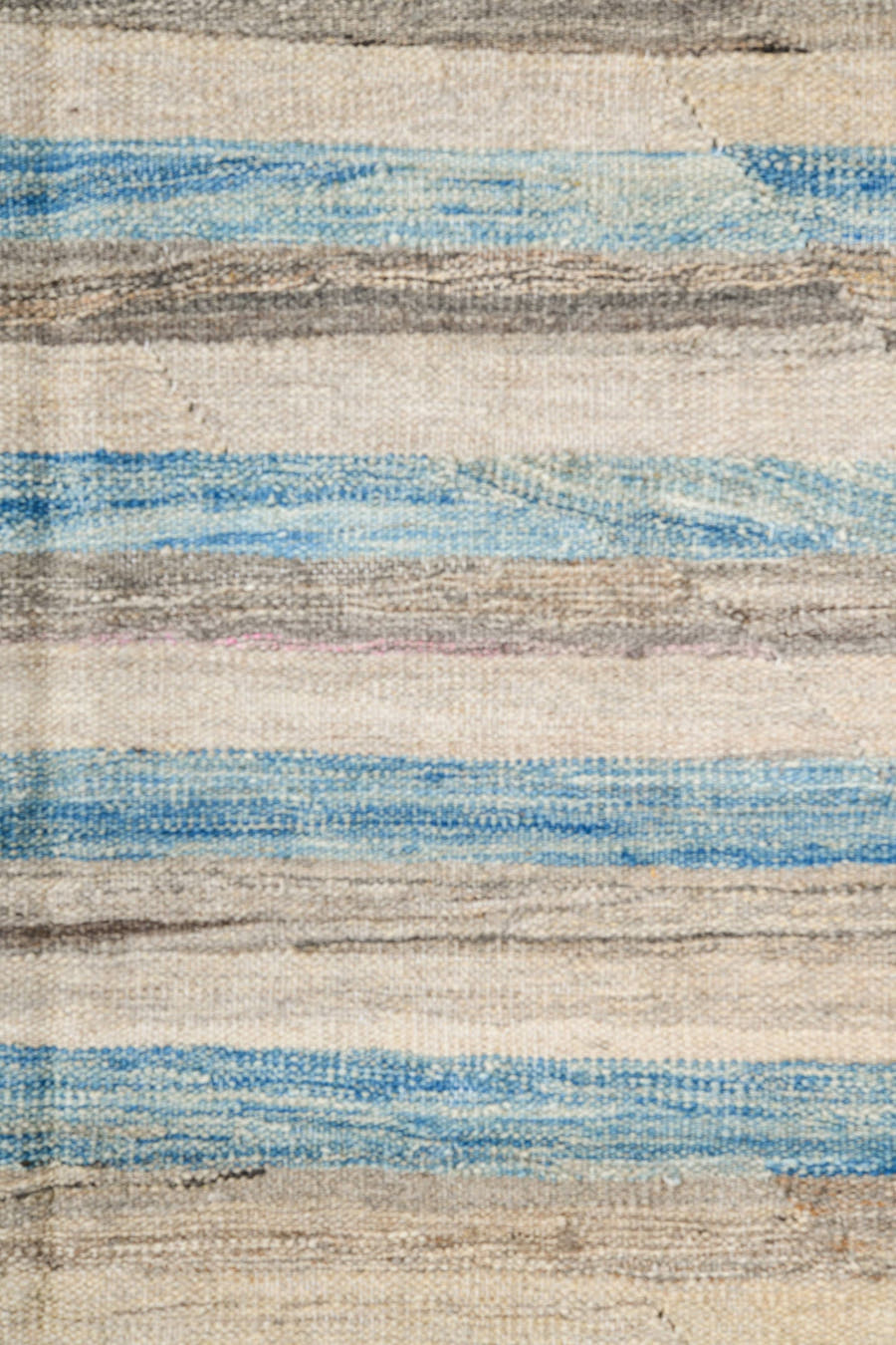 14' x 19' one-of-a-kind handmade vintage Tulu oversize rug. Color palette: ivory, pale blue, taupe, cream, gray, light blue