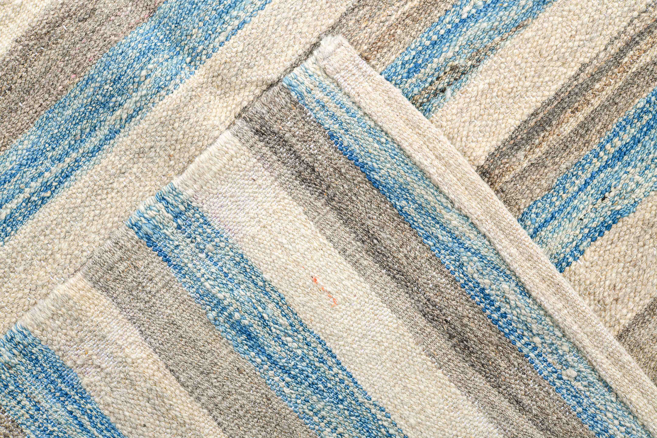 14' x 19' one-of-a-kind handmade vintage Tulu oversize rug. Color palette: ivory, pale blue, taupe, cream, gray, light blue