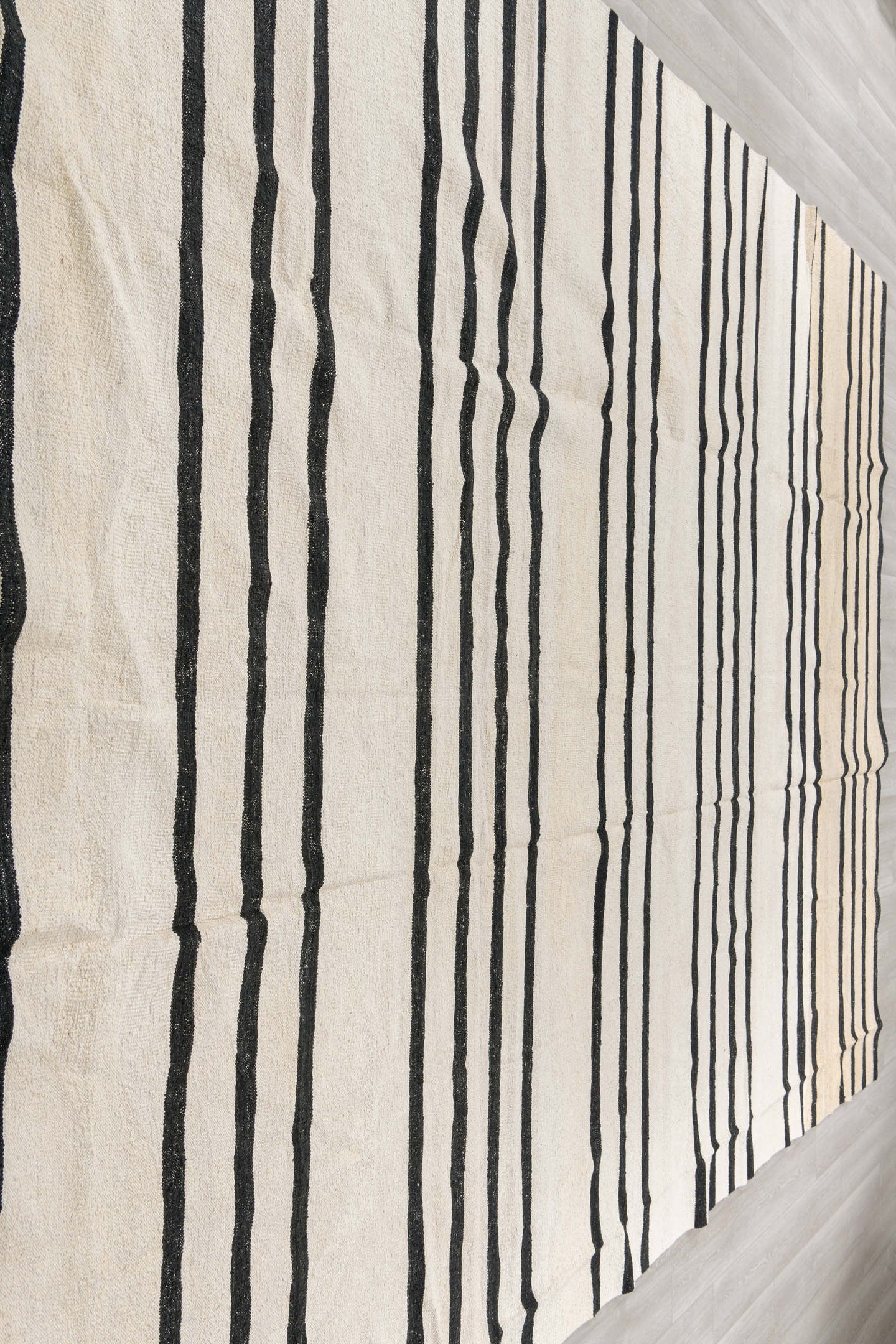 10' x 13' one-of-a-kind handmade vintage Kilim large size rug. Color palette: ivory, charcoal, gray, black
