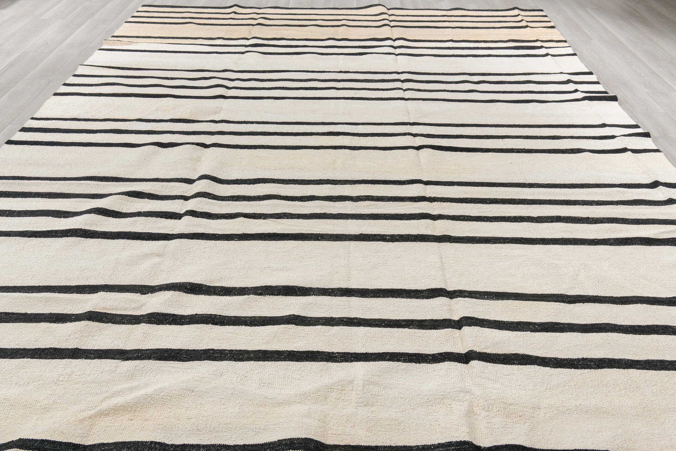 10' x 13' one-of-a-kind handmade vintage Kilim large size rug. Color palette: antiquewhite, black, blue, brown, charcoal