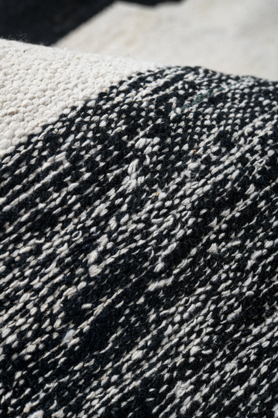 13' x 15' one-of-a-kind handmade vintage Kilim oversize rug. Color palette: black, blue, charcoal, dark gray, dim gray, gray