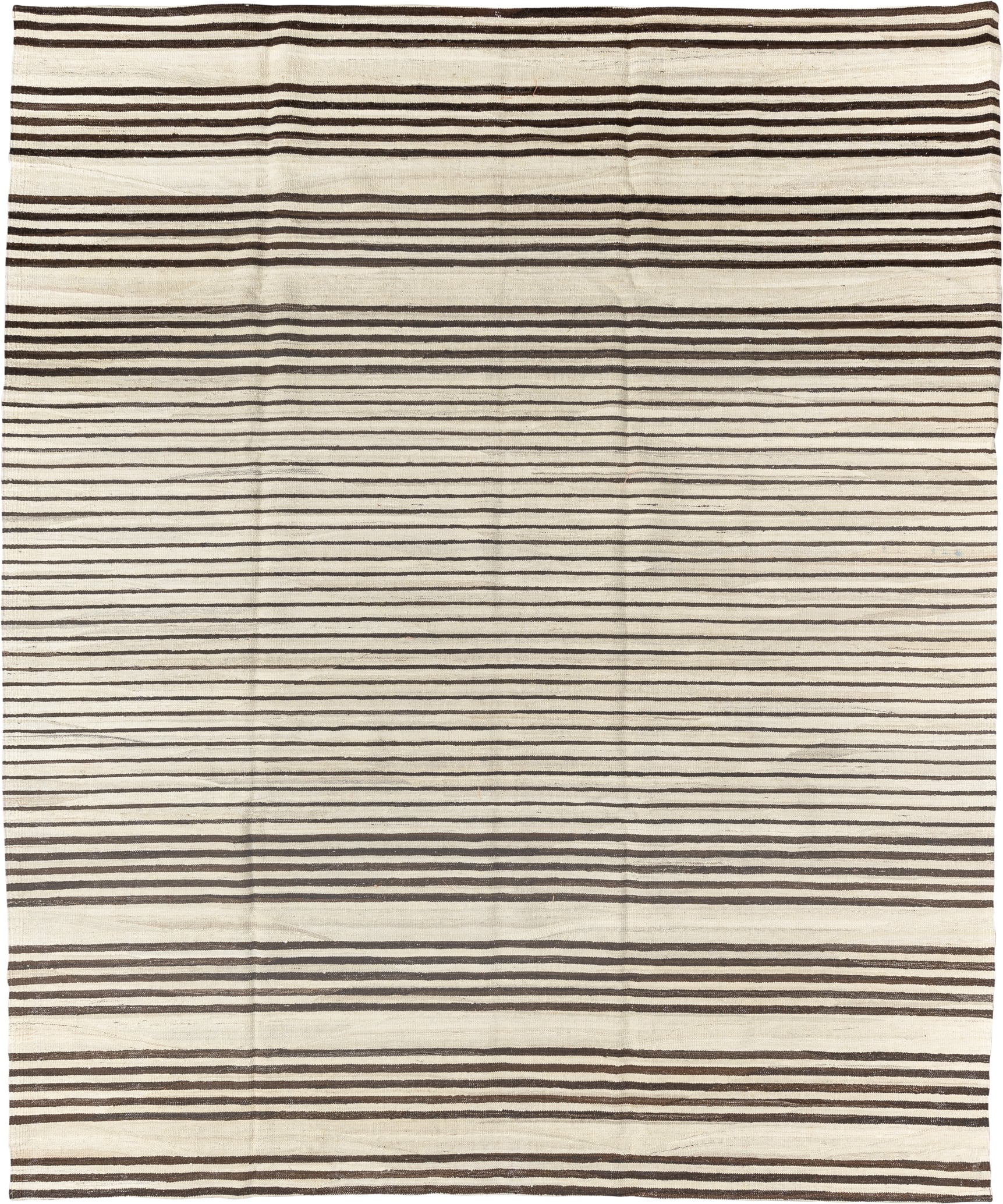 8' x 9' one-of-a-kind handmade vintage Kilim rug. Color palette: ivory, brown, cream, taupe, beige, gray