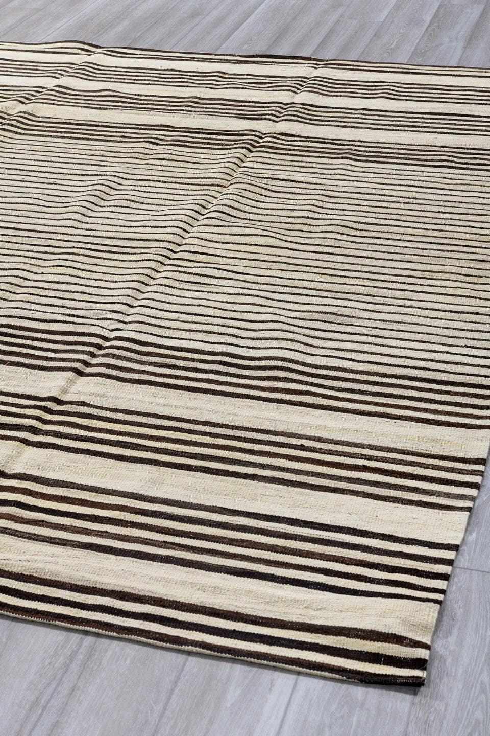8' x 9' one-of-a-kind handmade vintage Kilim rug. Color palette: ivory, brown, cream, taupe, beige, gray