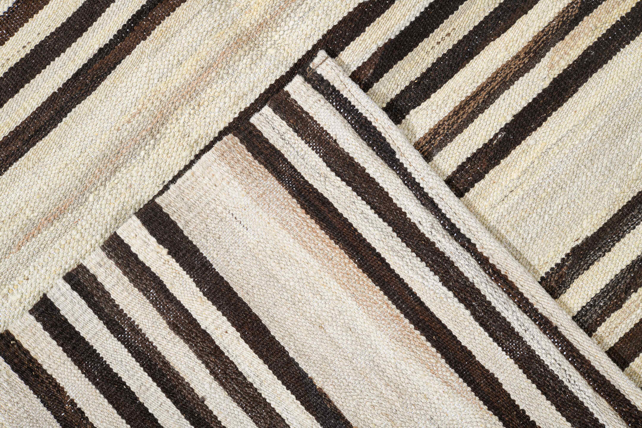 8' x 9' one-of-a-kind handmade vintage Kilim rug. Color palette: ivory, brown, cream, taupe, beige, gray
