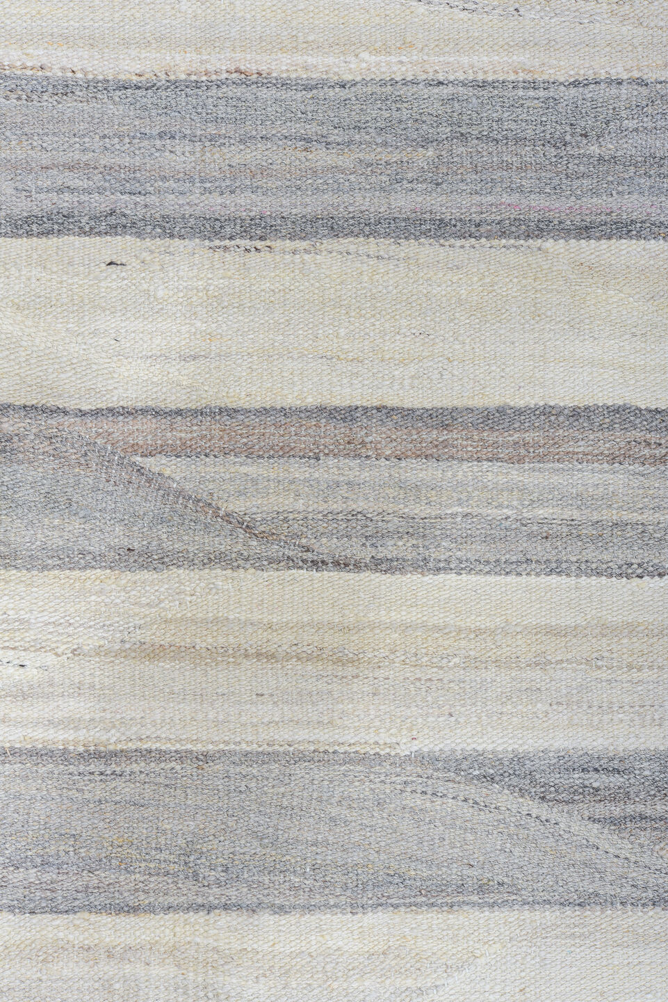 12' x 15' one-of-a-kind handmade vintage Kilim oversize rug. Color palette: ivory, gray, taupe, slate, cream, beige