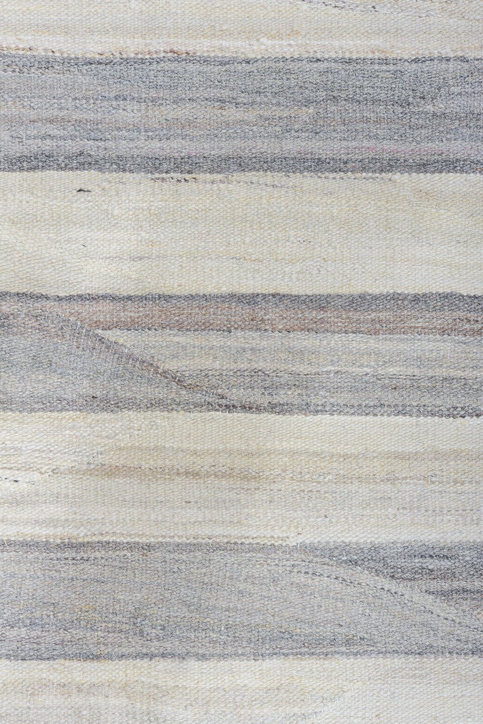 12' x 15' one-of-a-kind handmade vintage Kilim oversize rug. Color palette: ivory, gray, taupe, slate, cream, beige