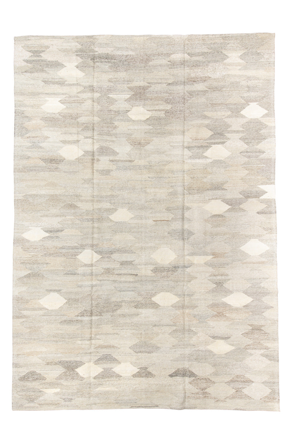 10' x 14' one-of-a-kind handmade vintage Kilim large size rug. Color palette: antiquewhite, brown, dark gray, gray