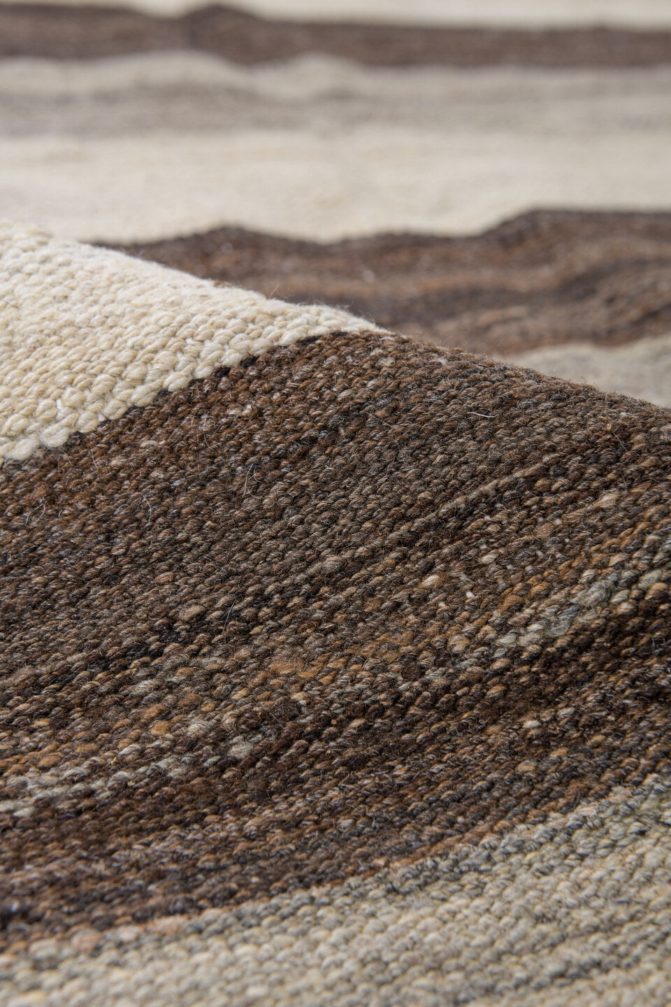 9' x 11' one-of-a-kind handmade vintage Kilim large size rug. Color palette: ivory, brown, taupe, gray, cream, beige