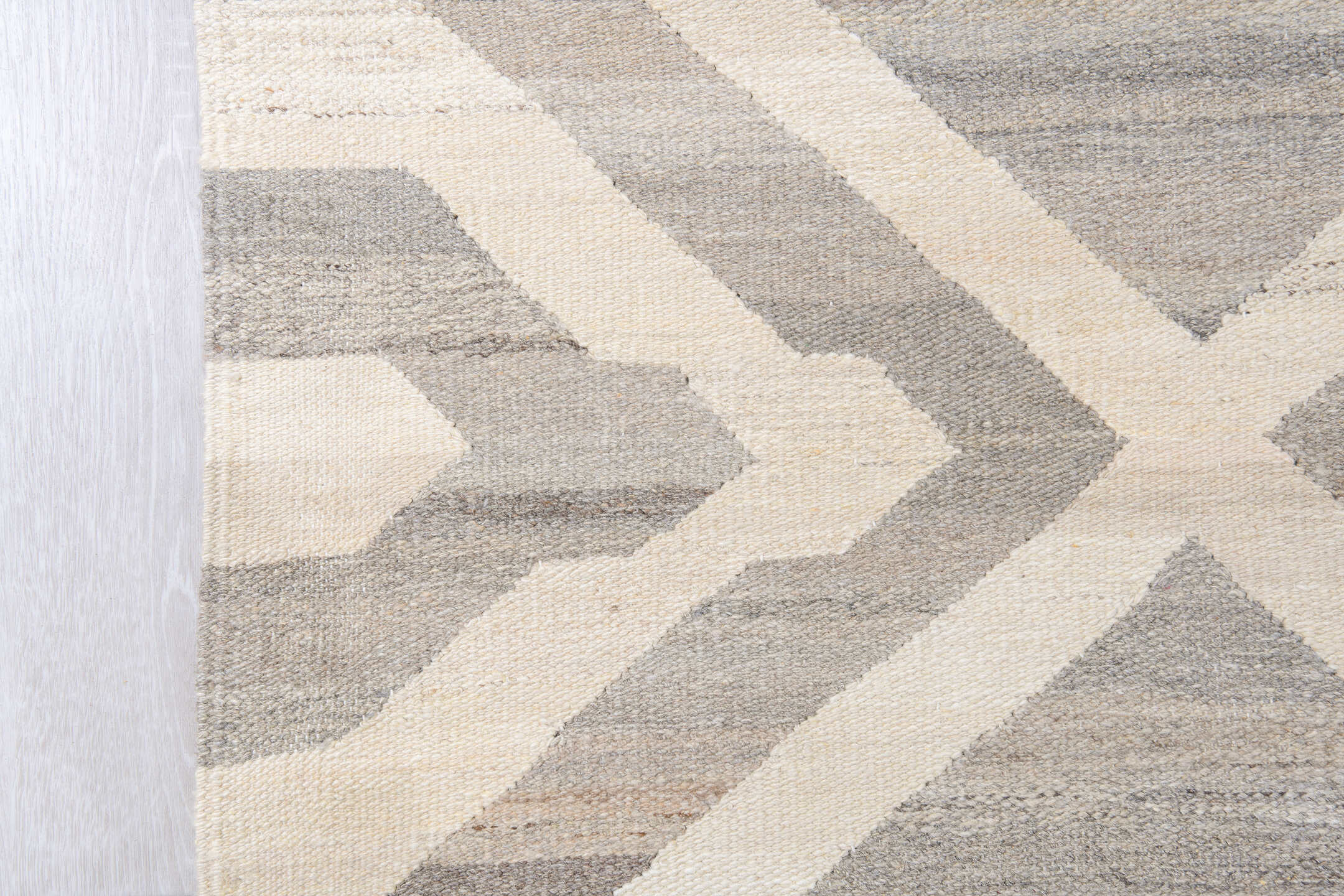 12' x 15' one-of-a-kind handmade vintage Kilim oversize rug. Color palette: ivory, gray, taupe, cream, beige