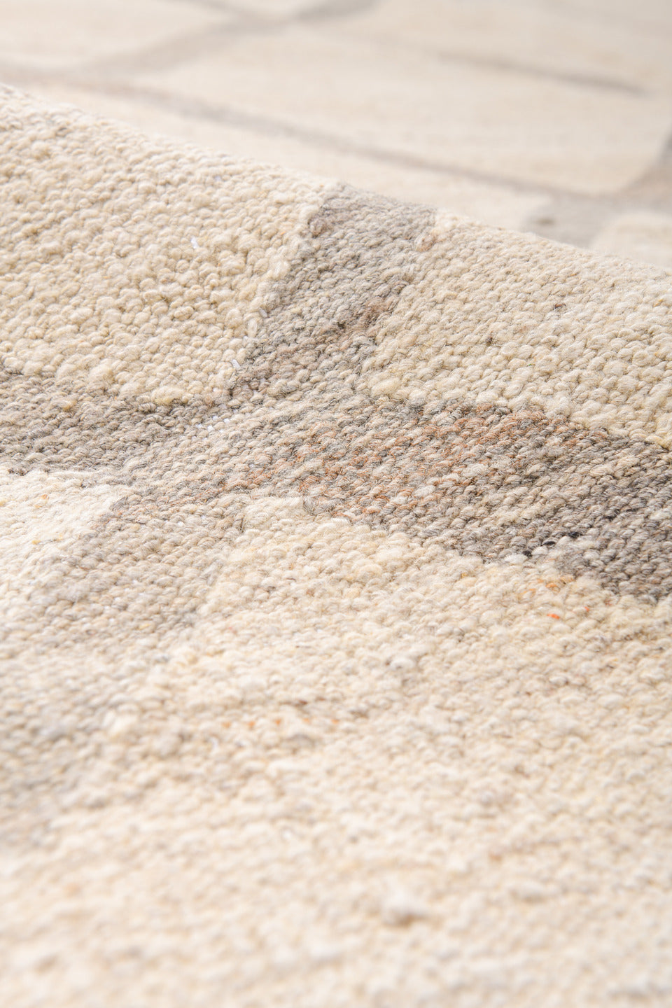 13' x 15' one-of-a-kind handmade vintage Kilim oversize rug. Color palette: antiquewhite, beige, black, brown, charcoal