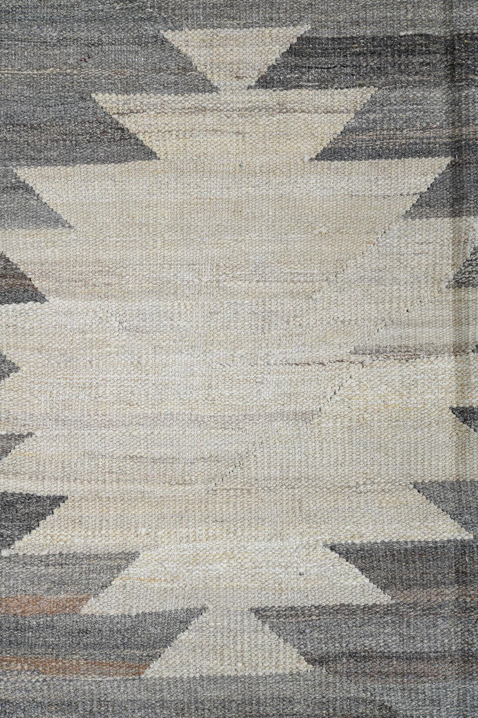 12' x 15' one-of-a-kind handmade vintage Kilim oversize rug. Color palette: ivory, gray, taupe, greige, beige