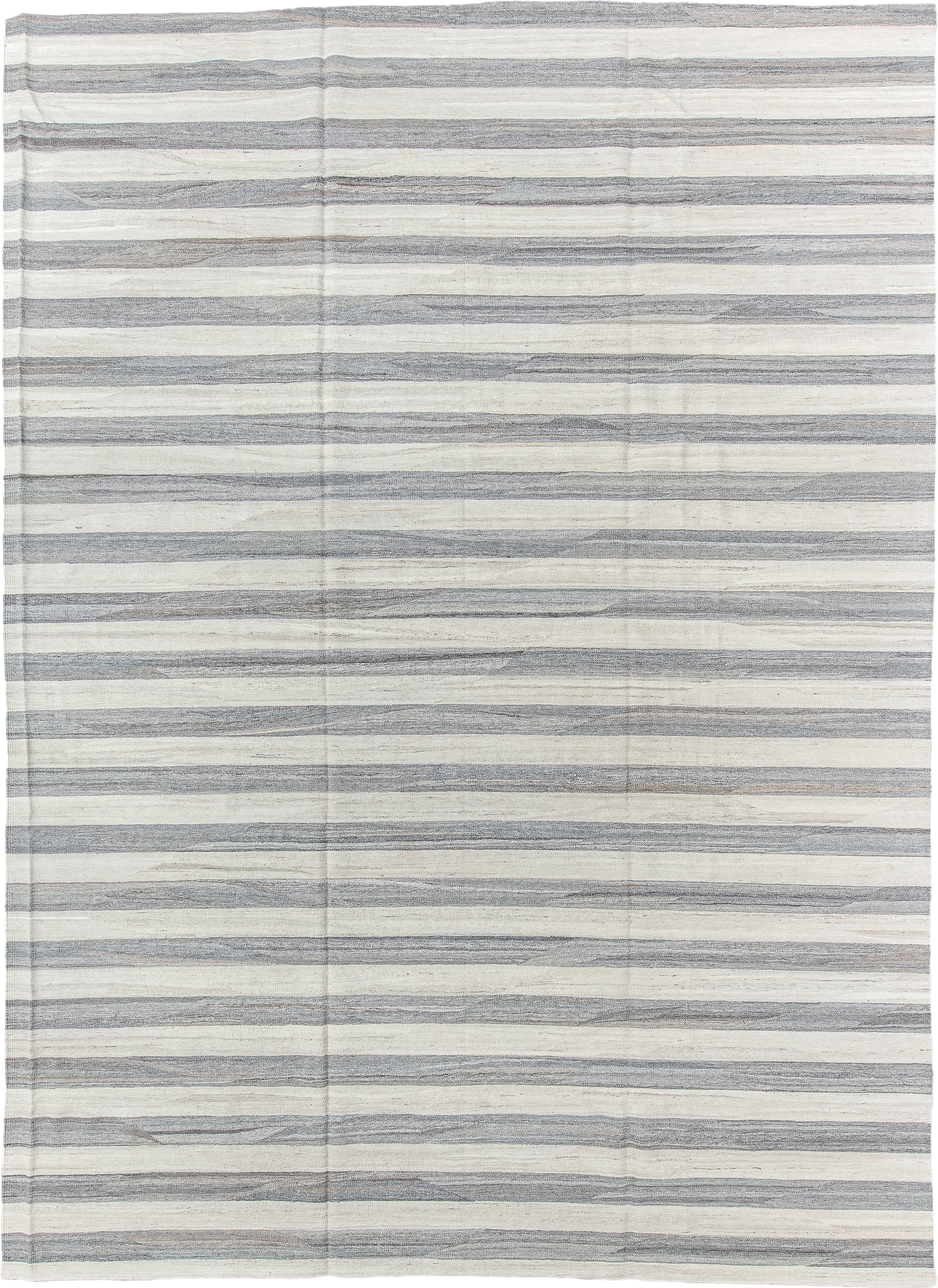 10' x 13' one-of-a-kind handmade vintage Kilim large size rug. Color palette: ivory, gray, slate, cream