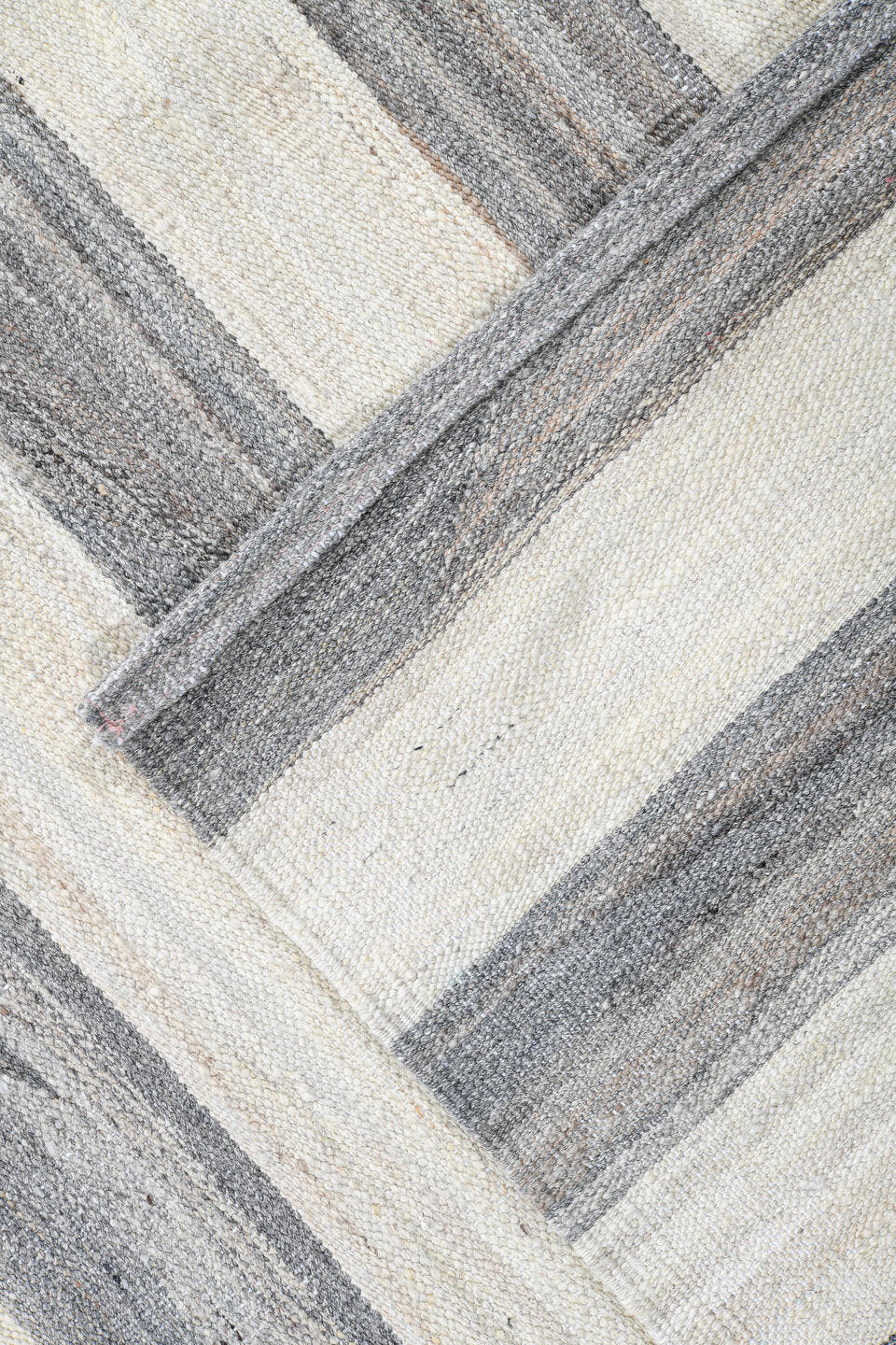10' x 13' one-of-a-kind handmade vintage Kilim large size rug. Color palette: ivory, gray, slate, cream