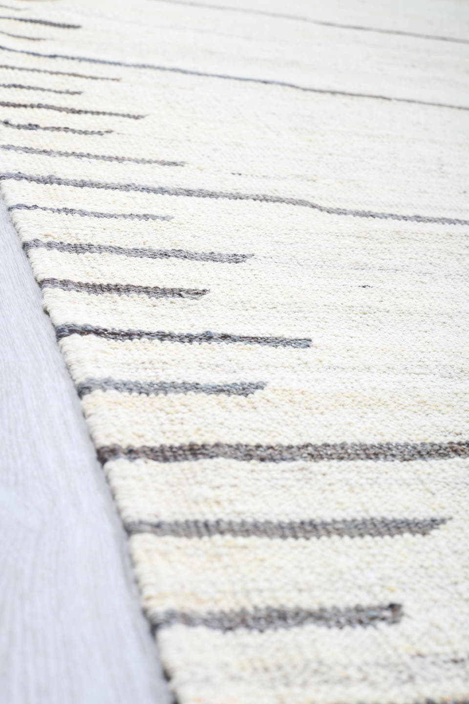 13' x 15' one-of-a-kind handmade vintage Kilim oversize rug. Color palette: ivory, cream, charcoal, taupe, black, gray