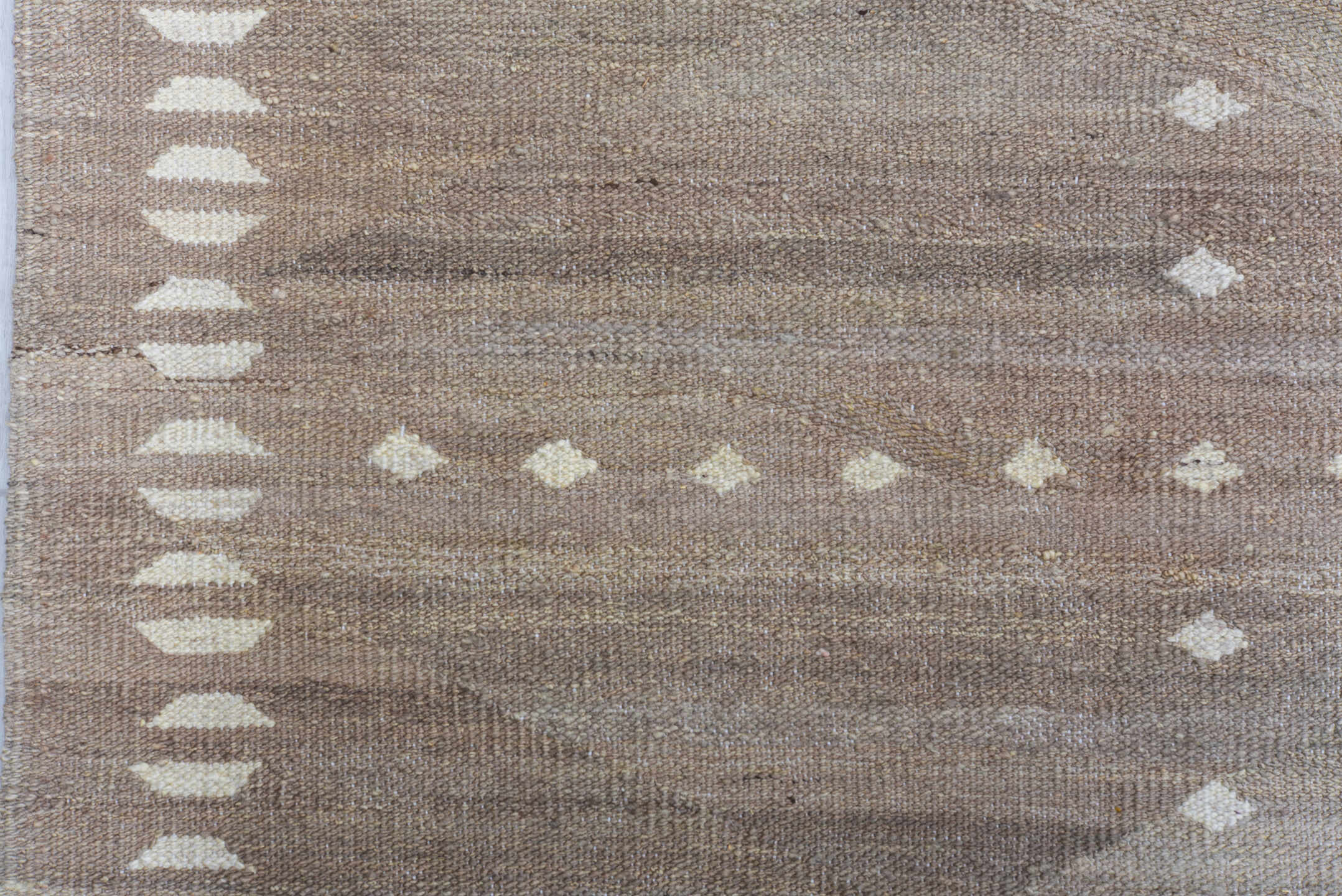 10' x 13' one-of-a-kind handmade vintage Kilim large size rug. Color palette: taupe, beige, ivory, camel, sand, gray