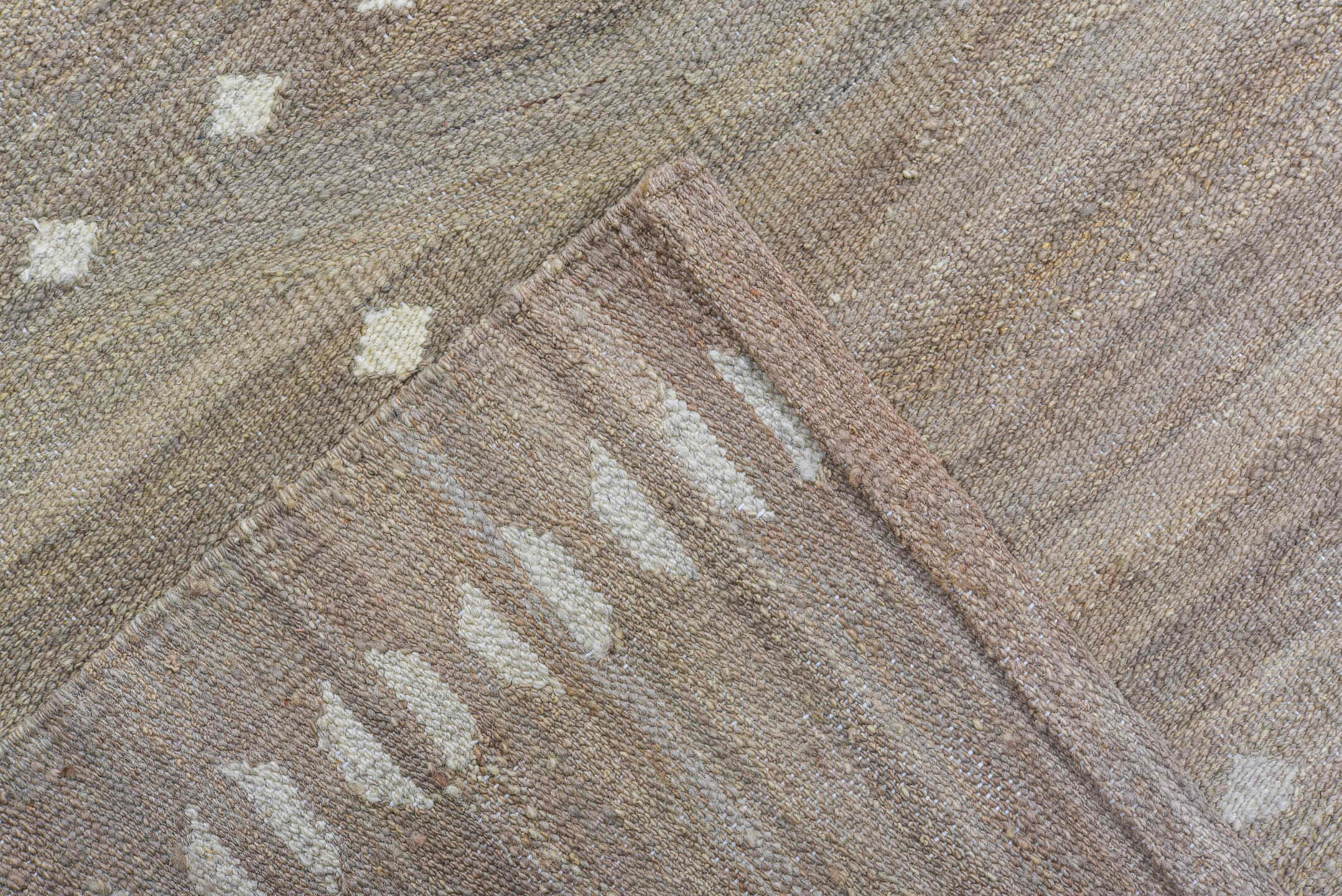 10' x 13' one-of-a-kind handmade vintage Kilim large size rug. Color palette: taupe, beige, ivory, camel, sand, gray
