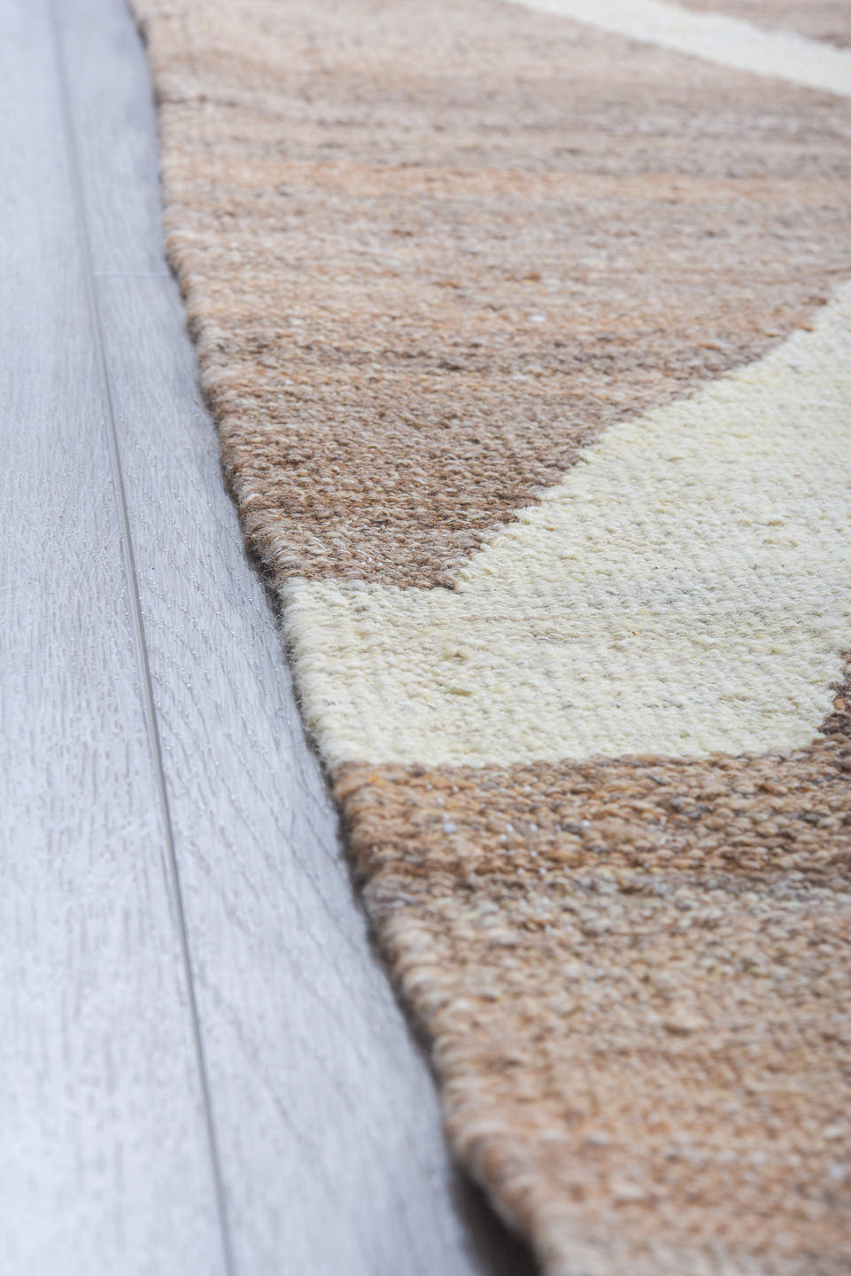 10' x 13' one-of-a-kind handmade vintage Kilim large size rug. Color palette: taupe, ivory, brown, camel, greige, beige