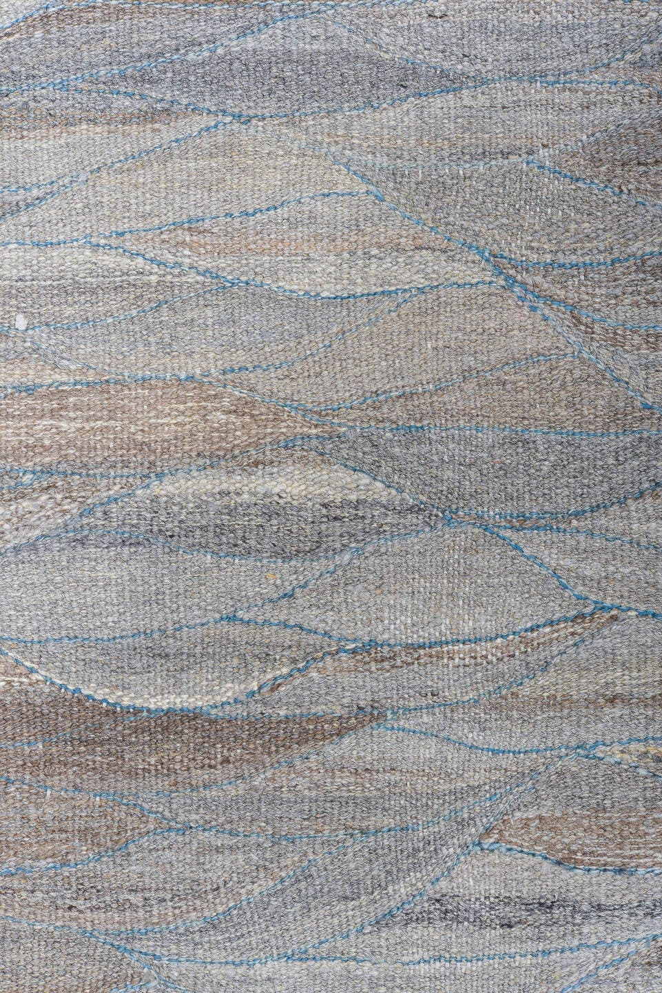8' x 11' one-of-a-kind handmade vintage Kilim large size rug. Color palette: gray, taupe, ivory, slate, camel, pale blue