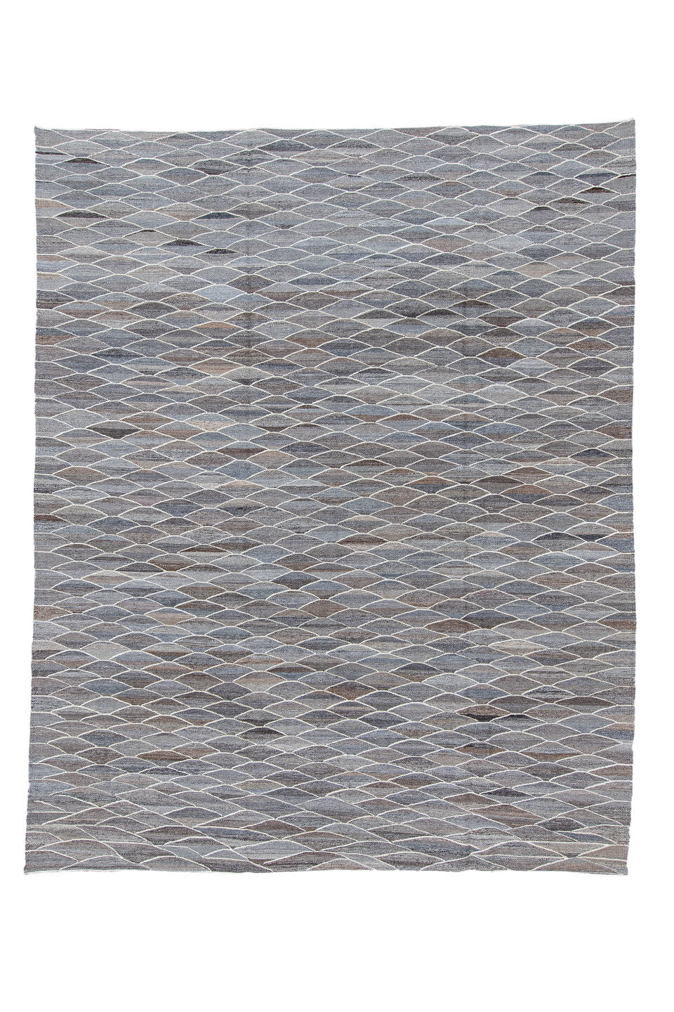 9' x 11' one-of-a-kind handmade vintage Kilim large size rug. Color palette: black, charcoal, dark gray, dim gray, gainsboro