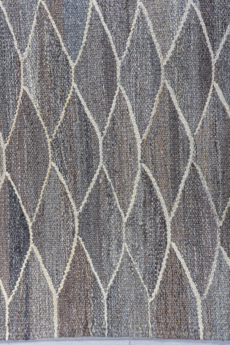 9' x 11' one-of-a-kind handmade vintage Kilim large size rug. Color palette: gray, taupe, ivory, slate, charcoal, greige