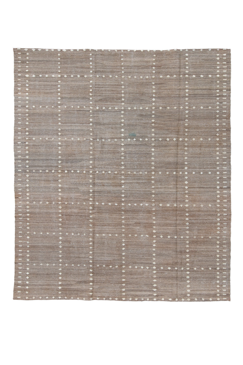 8' x 9' one-of-a-kind handmade vintage Kilim rug. Color palette: black, brown, dim gray, gray, light blue, light gray
