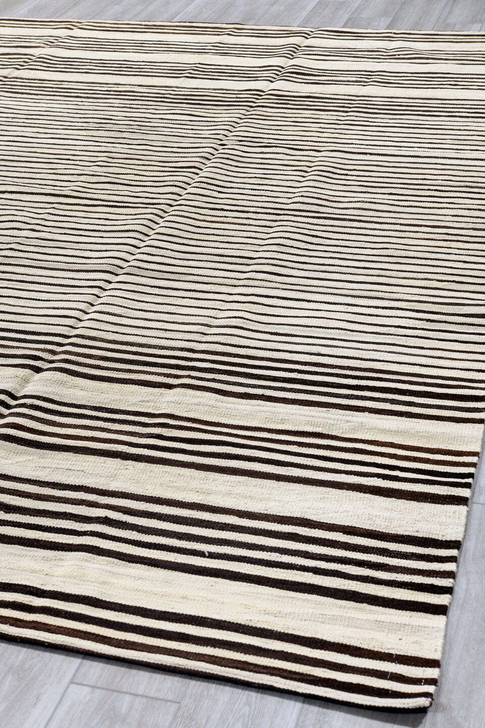 8' x 11' one-of-a-kind handmade vintage Kilim large size rug. Color palette: ivory, dark_brown, cream, brown