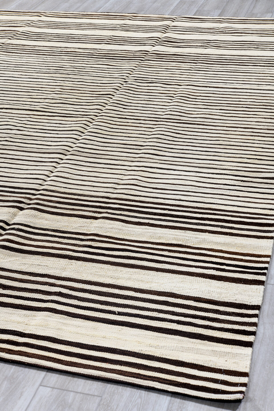 8' x 11' one-of-a-kind handmade vintage Kilim large size rug. Color palette: ivory, dark_brown, cream, brown