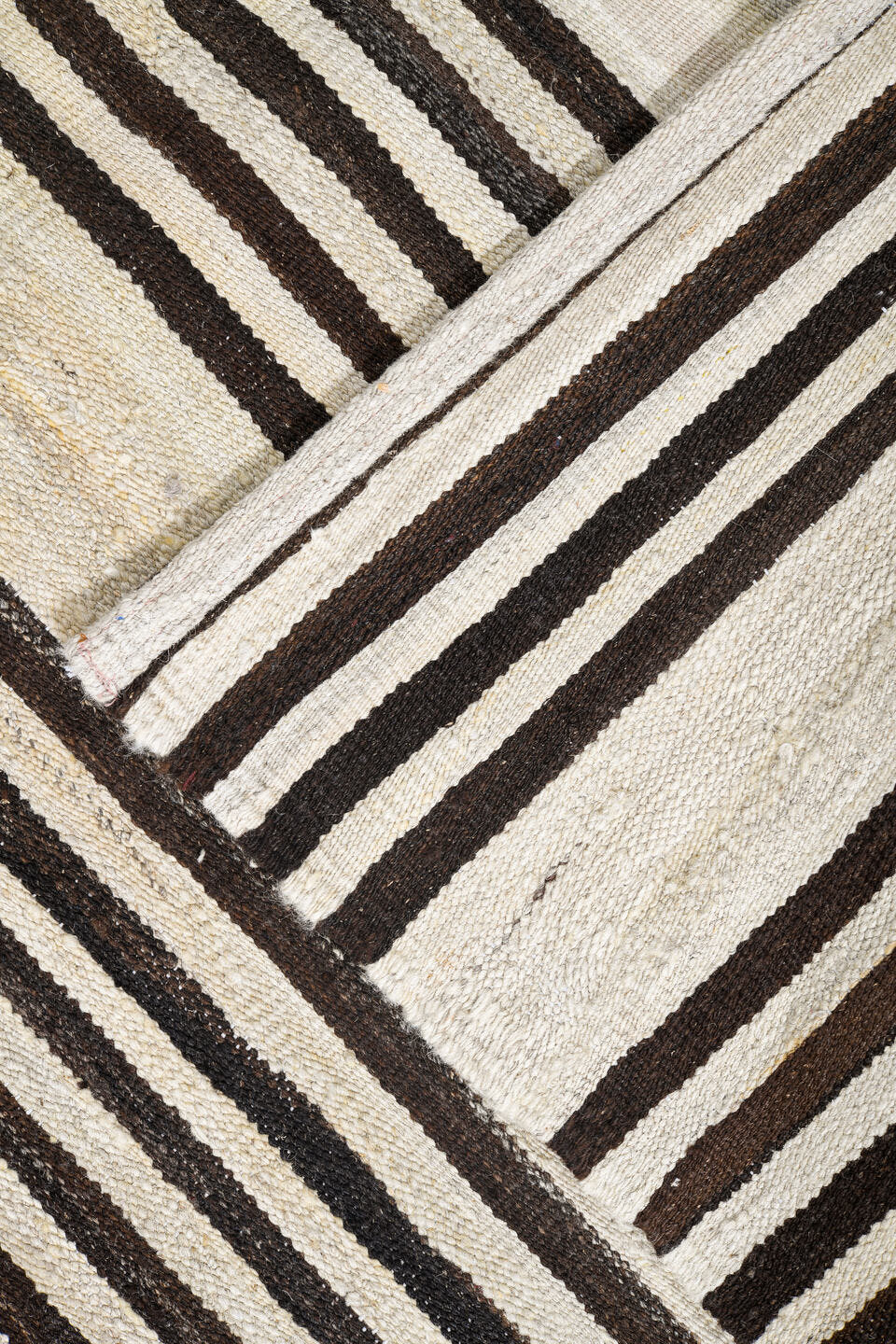 8' x 11' one-of-a-kind handmade vintage Kilim large size rug. Color palette: ivory, dark_brown, cream, brown