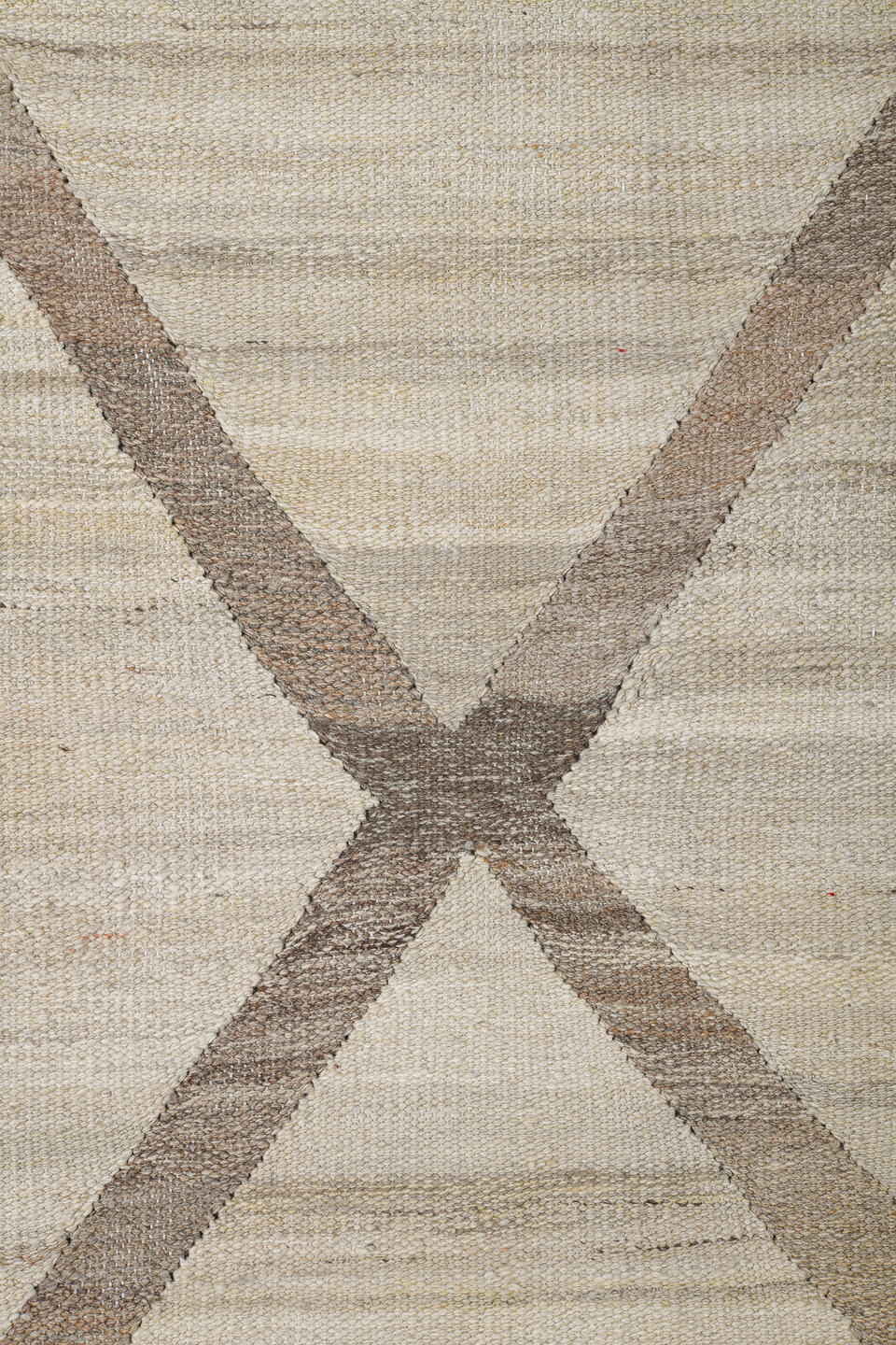 14' x 19' one-of-a-kind handmade vintage Kilim oversize rug. Color palette: ivory, taupe, cream, beige, gray