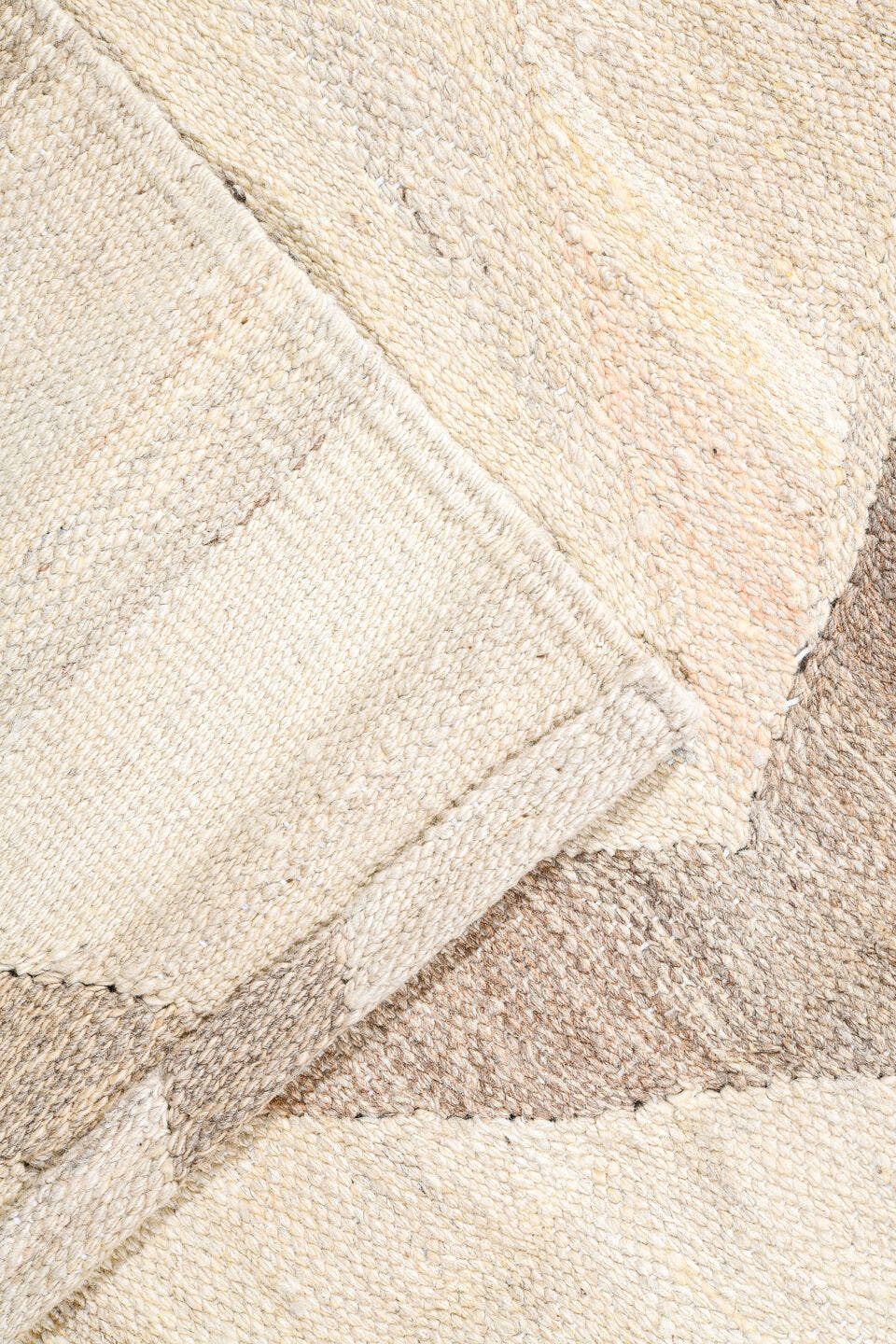 14' x 19' one-of-a-kind handmade vintage Kilim oversize rug. Color palette: ivory, taupe, cream, beige, gray