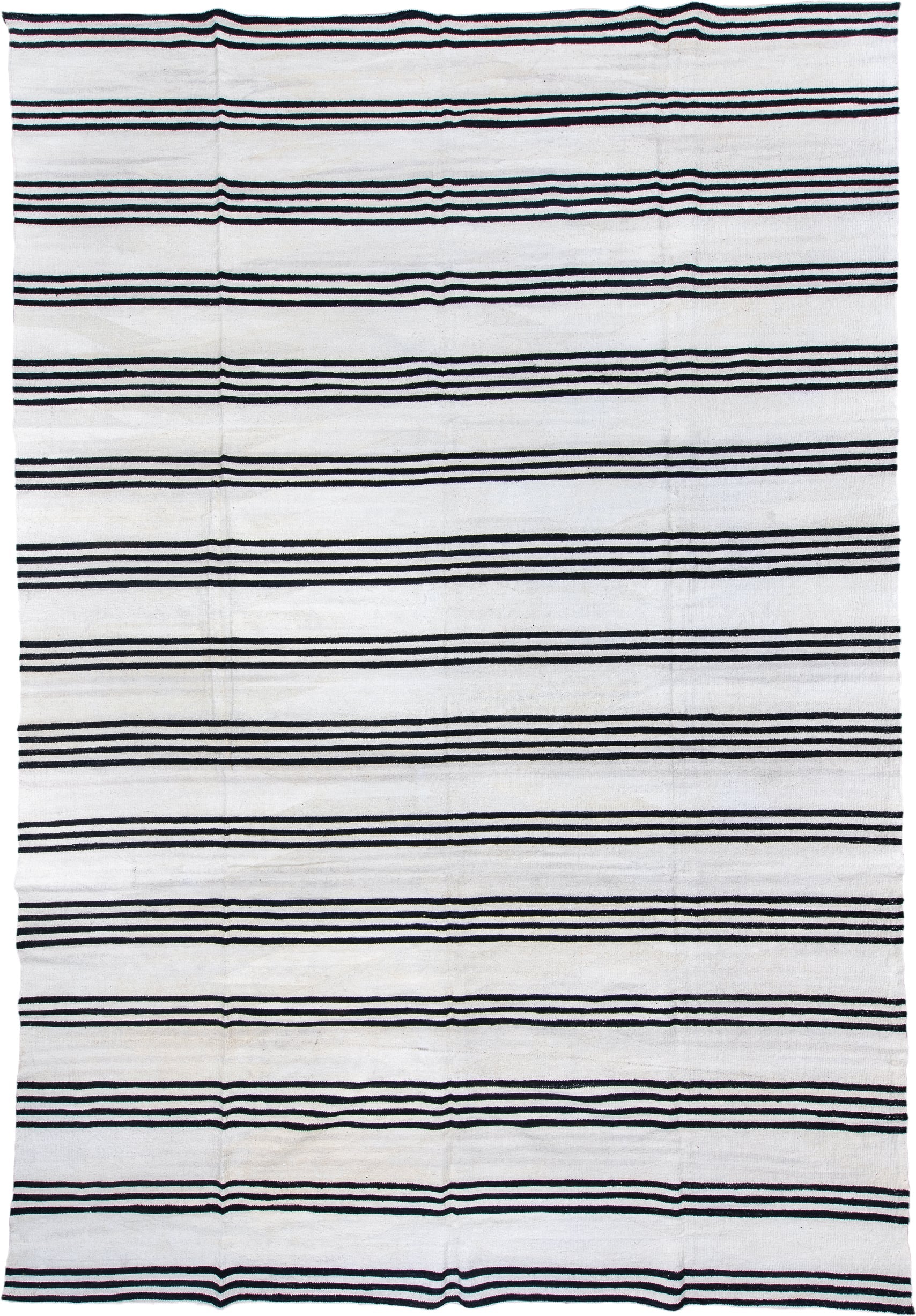 13' x 19' one-of-a-kind handmade vintage Kilim oversize rug. Color palette: ivory, black