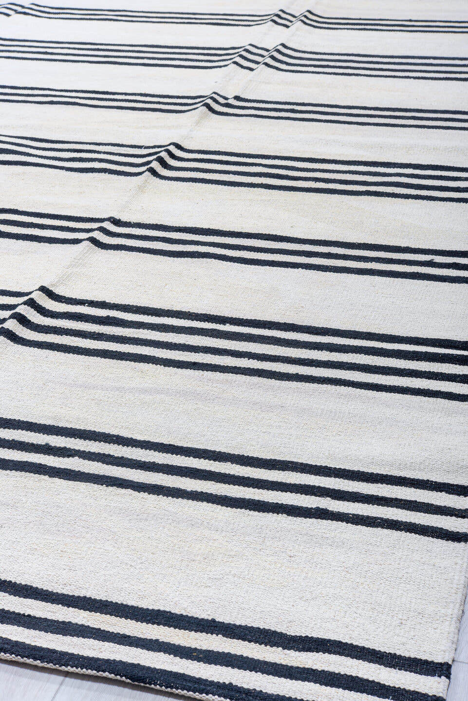 13' x 19' one-of-a-kind handmade vintage Kilim oversize rug. Color palette: ivory, black