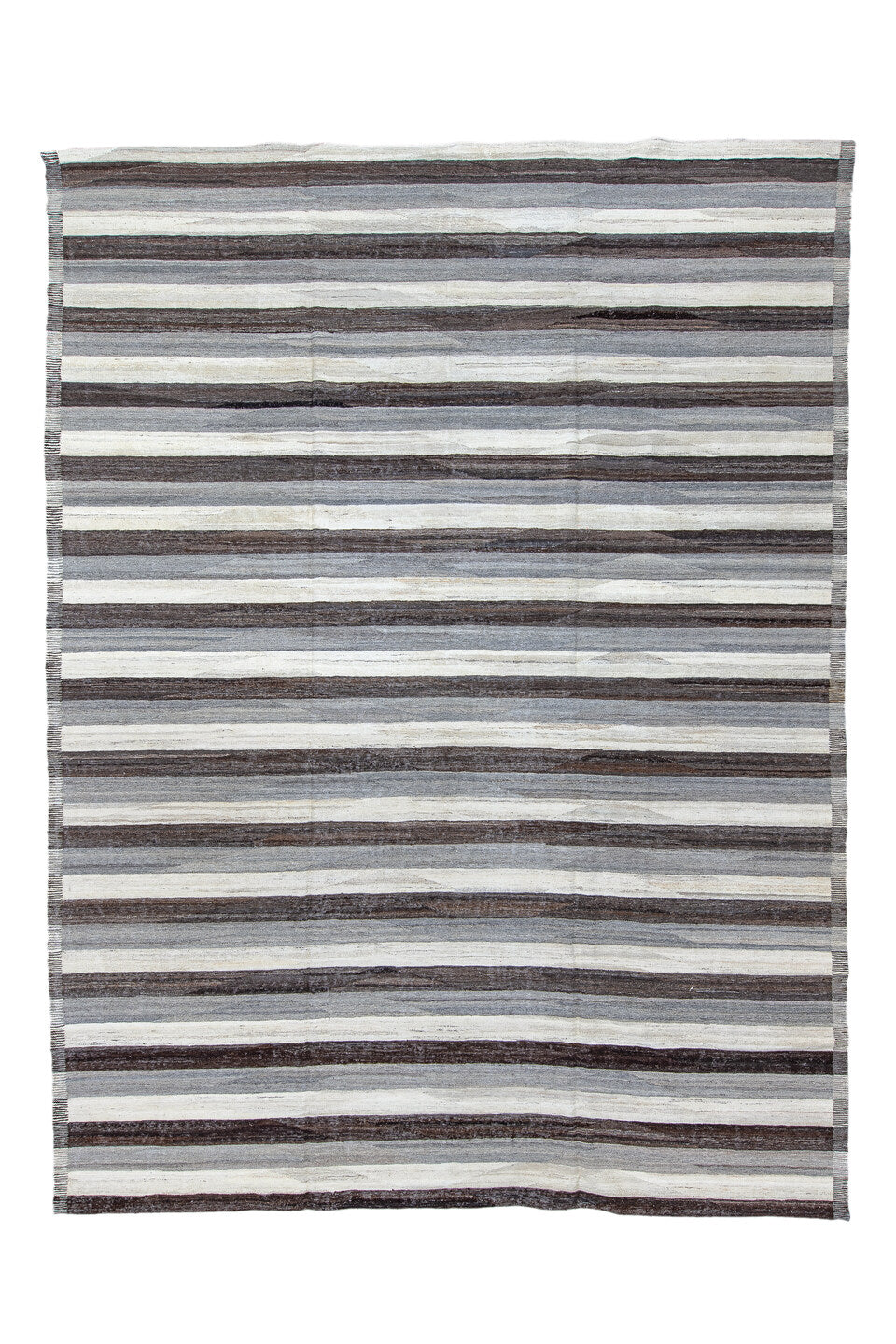 10' x 13' one-of-a-kind handmade vintage Kilim large size rug. Color palette: black, dark gray, gainsboro, gray, light blue