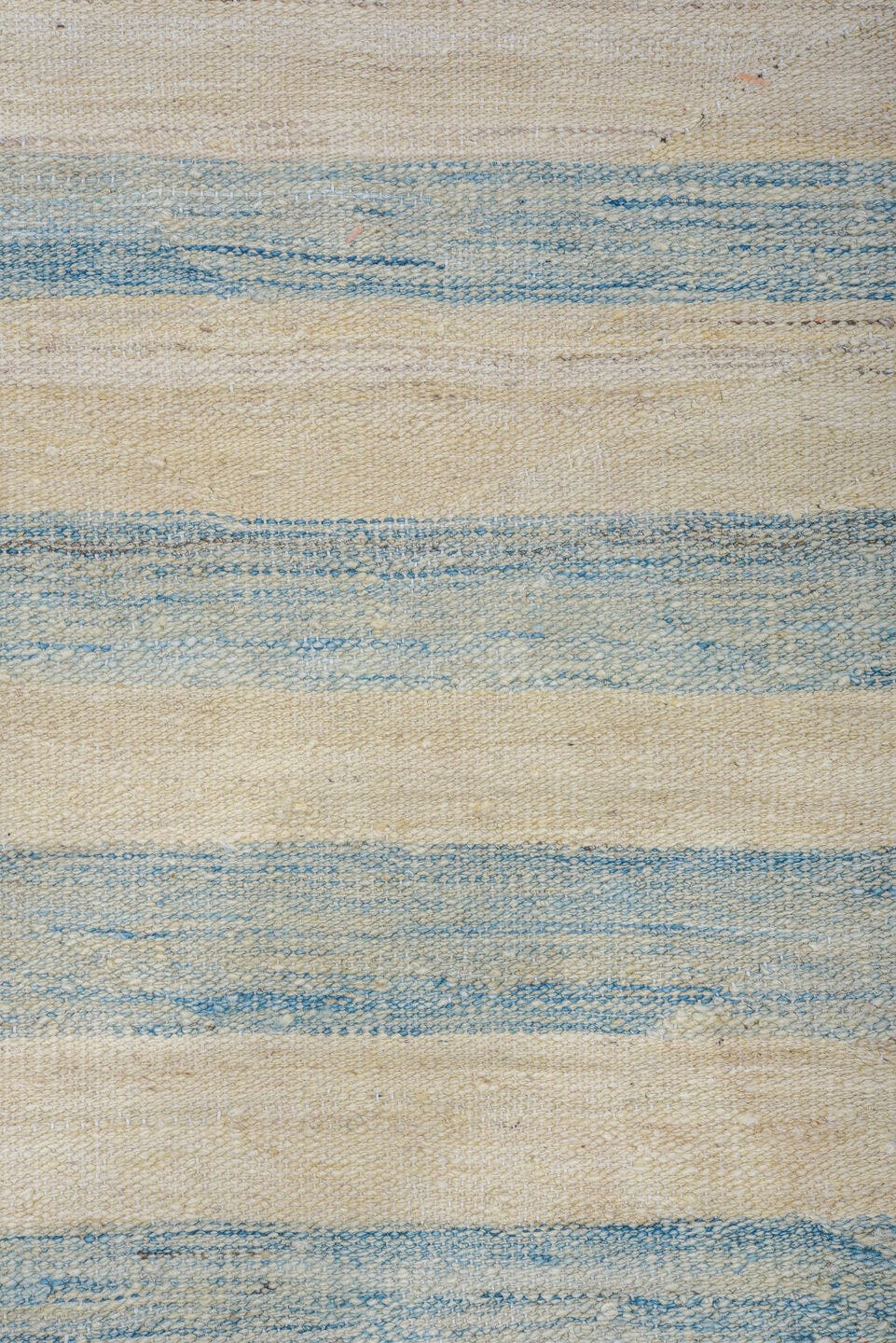 12' x 14' one-of-a-kind handmade vintage Kilim oversize rug. Color palette: ivory, pale blue, cream, sky blue, beige