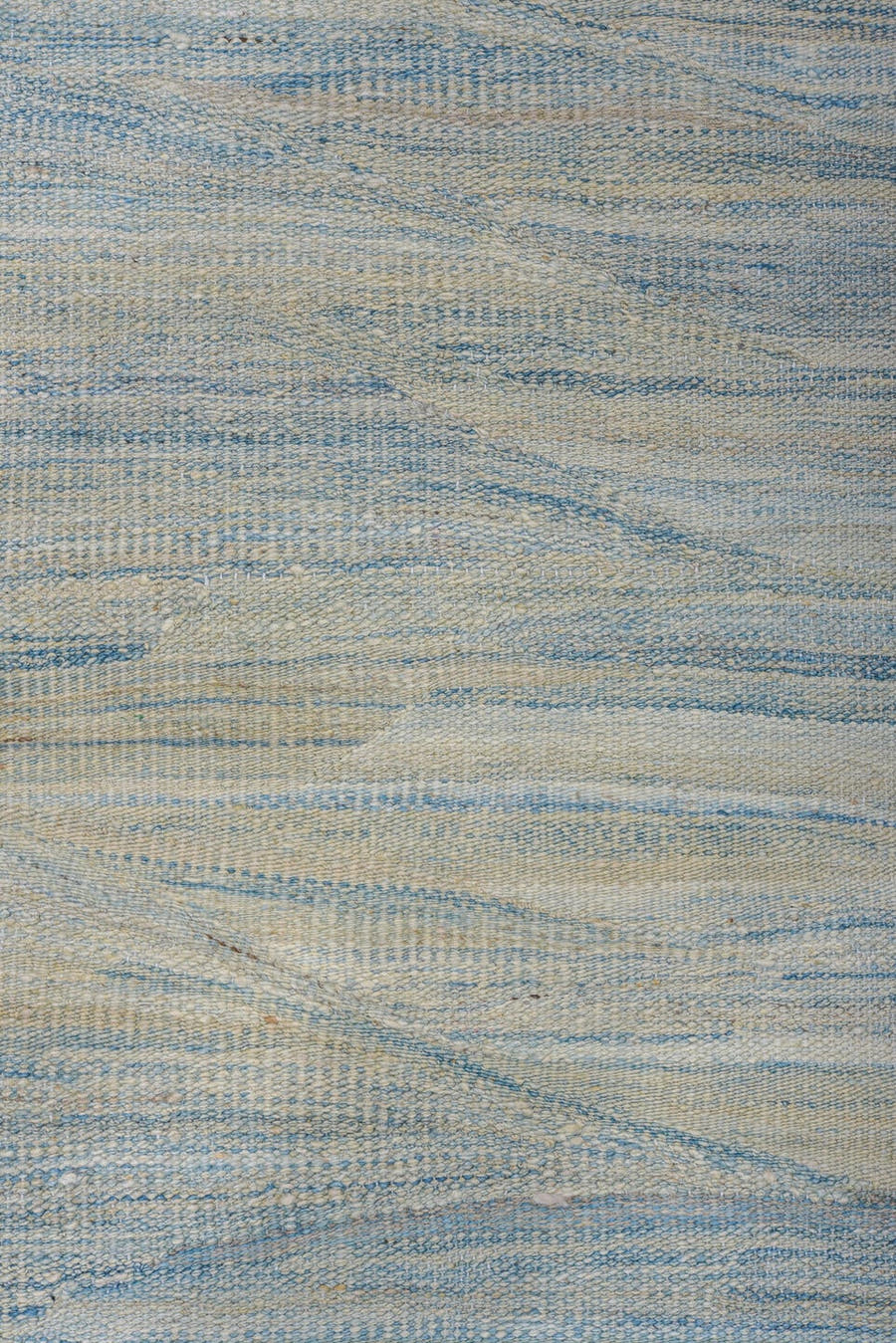 13' x 15' one-of-a-kind handmade vintage Kilim oversize rug. Color palette: sky blue, ivory, taupe, slate, blue gray
