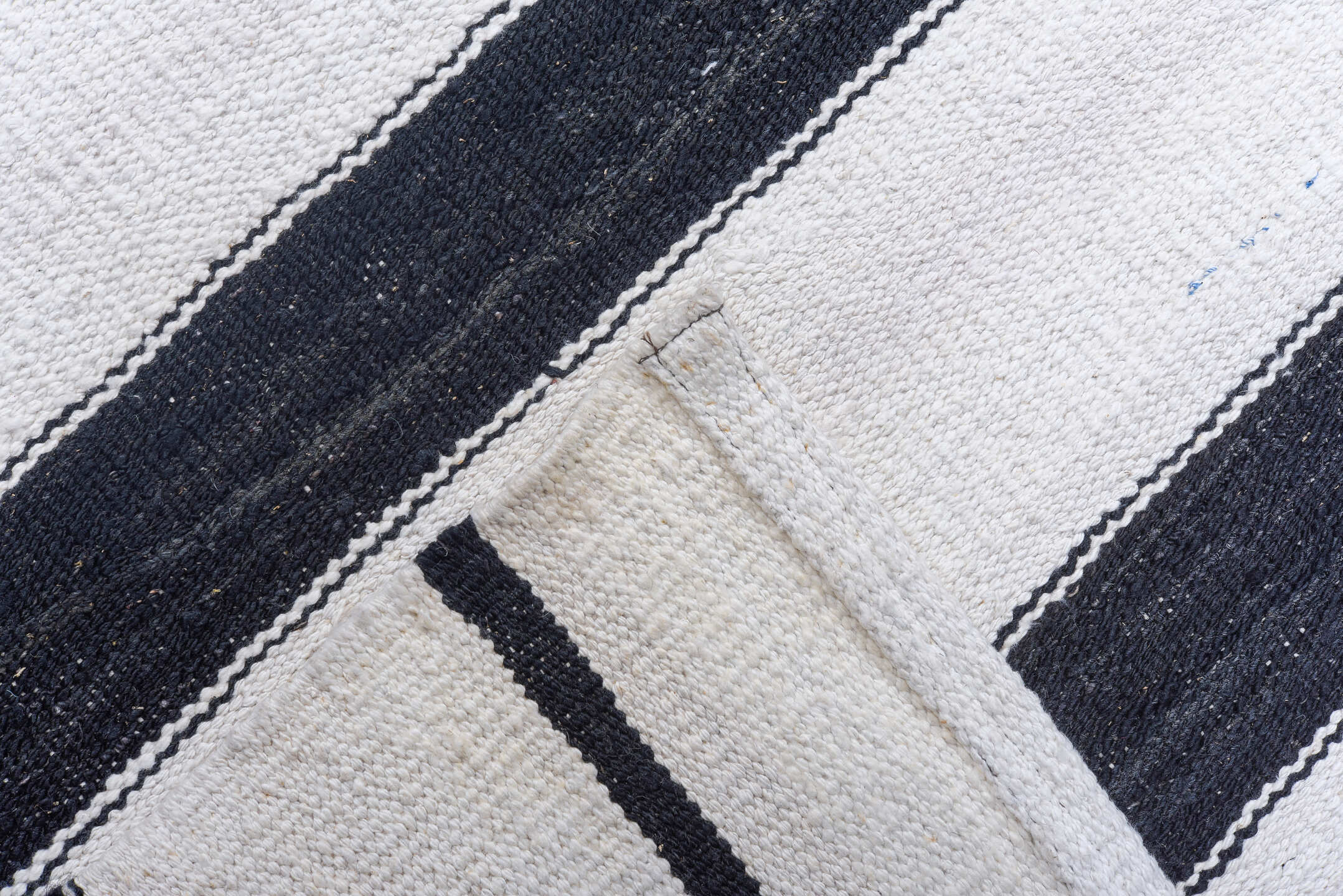 13' x 19' one-of-a-kind handmade vintage Kilim oversize rug. Color palette: alice blue, azure, blue, dark gray, gainsboro