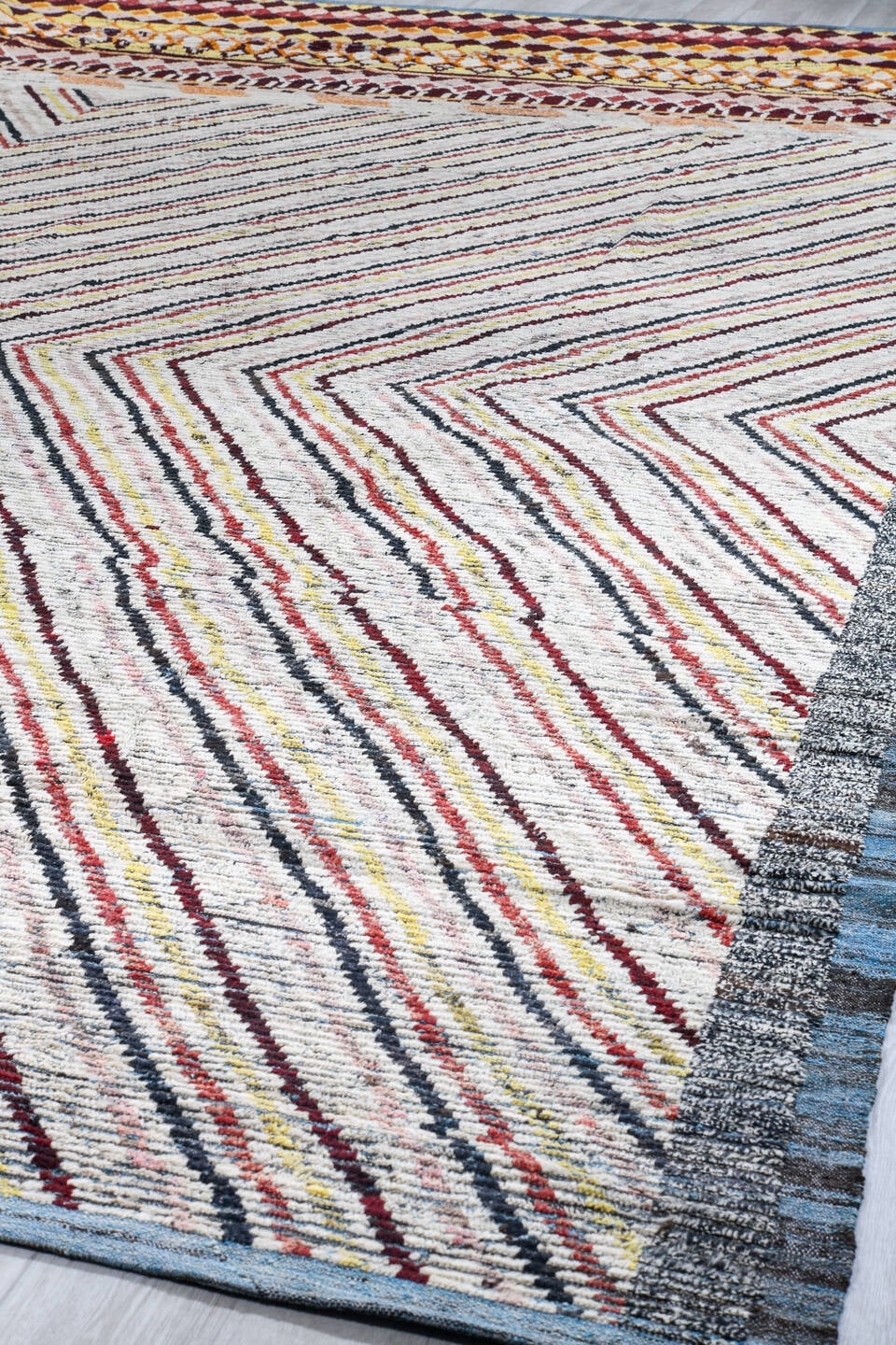 18' x 20' one-of-a-kind handmade vintage Tulu oversize rug. Color palette: ivory, burgundy, sky_blue, saffron, coral