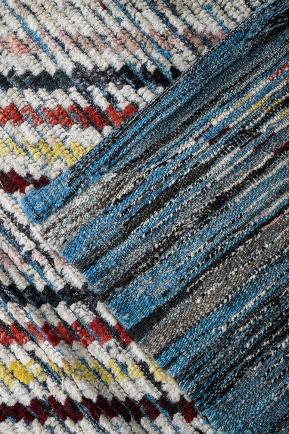 18' x 20' one-of-a-kind handmade vintage Tulu oversize rug. Color palette: ivory, burgundy, sky_blue, saffron, coral