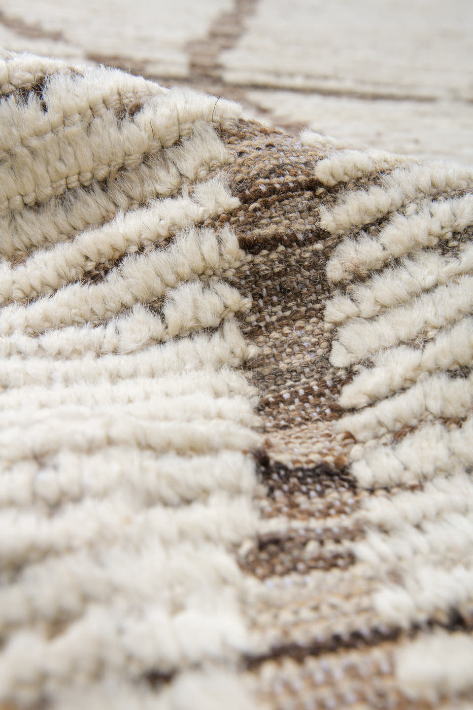 11' x 13' one-of-a-kind handmade vintage Tulu oversize rug. Color palette: ivory, taupe, charcoal, brown, cream, beige, gray