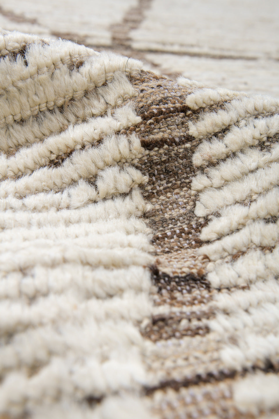 11' x 13' one-of-a-kind handmade vintage Tulu oversize rug. Color palette: ivory, taupe, charcoal, brown, cream, beige, gray