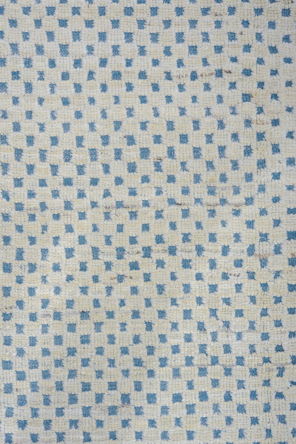 7' x 10' one-of-a-kind handmade vintage Tulu large size rug. Color palette: ivory, sky blue, light blue