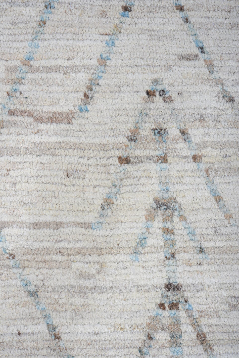 10' x 13' one-of-a-kind handmade vintage Tulu large size rug. Color palette: ivory, sky blue, taupe, light gray, charcoal