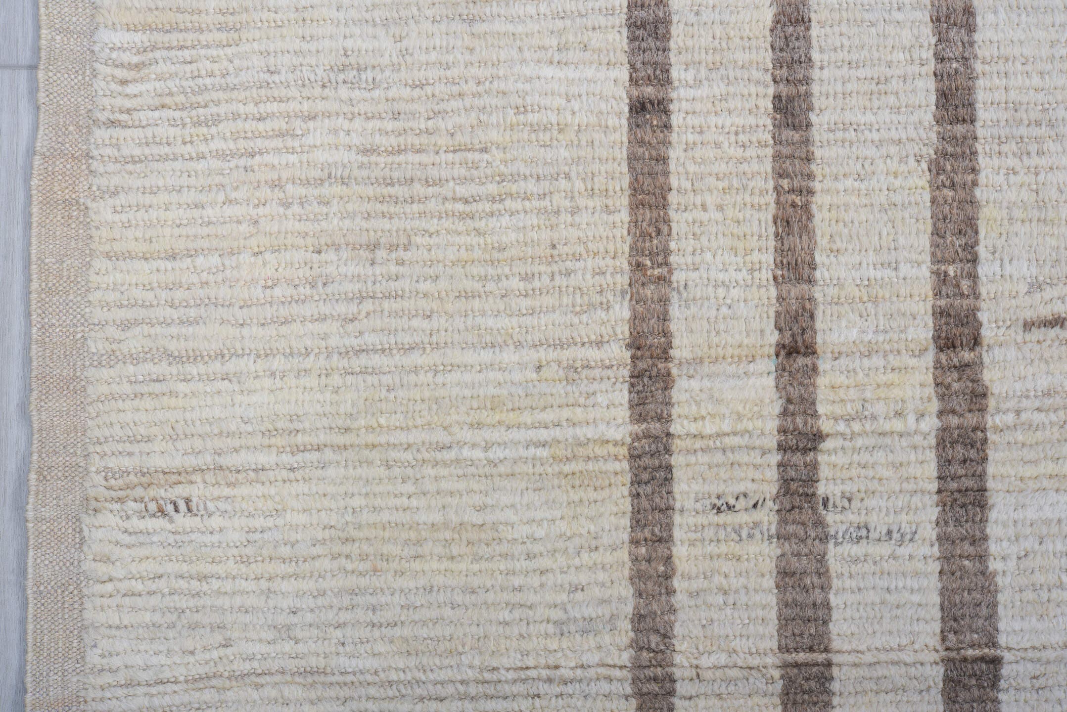 10' x 14' one-of-a-kind handmade vintage Tulu large size rug. Color palette: ivory, charcoal, taupe, gray, black, beige