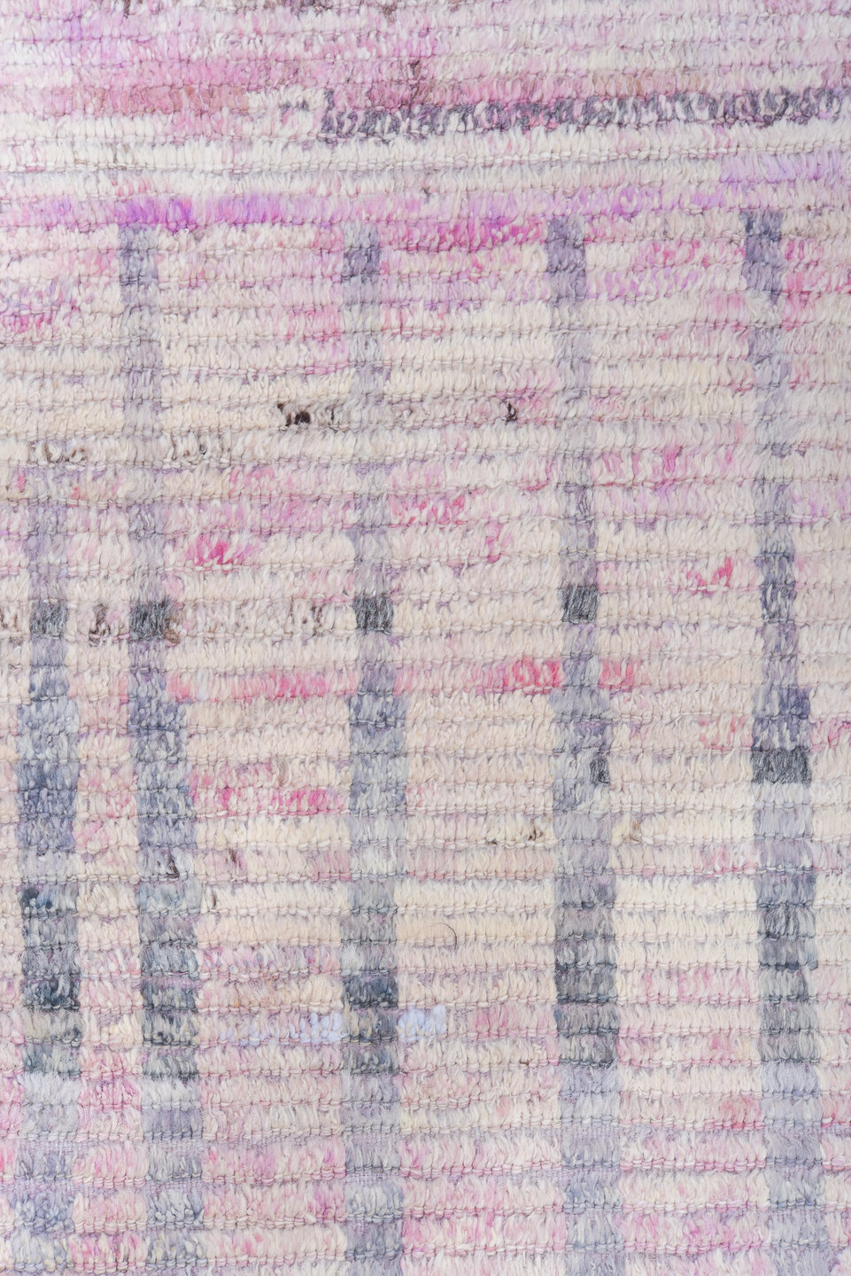 10' x 13' one-of-a-kind handmade vintage Tulu large size rug. Color palette: lavender, ivory, gray, pink, charcoal, yellow