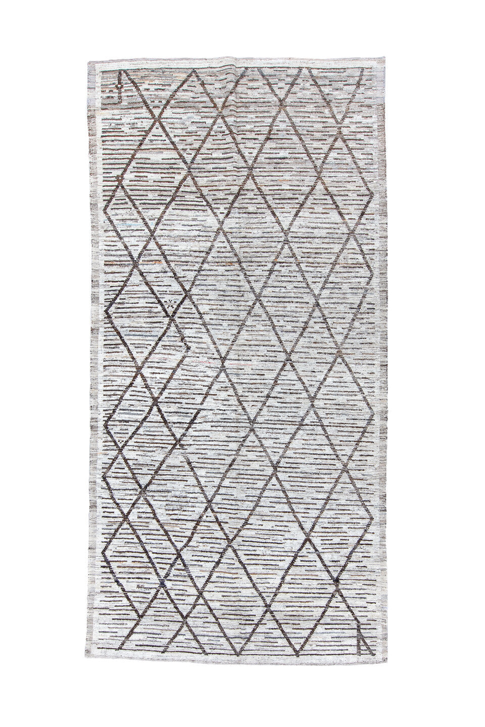 6' x 13' one-of-a-kind handmade vintage Tulu large size rug. Color palette: black, blue, dark gray, dim gray, gainsboro